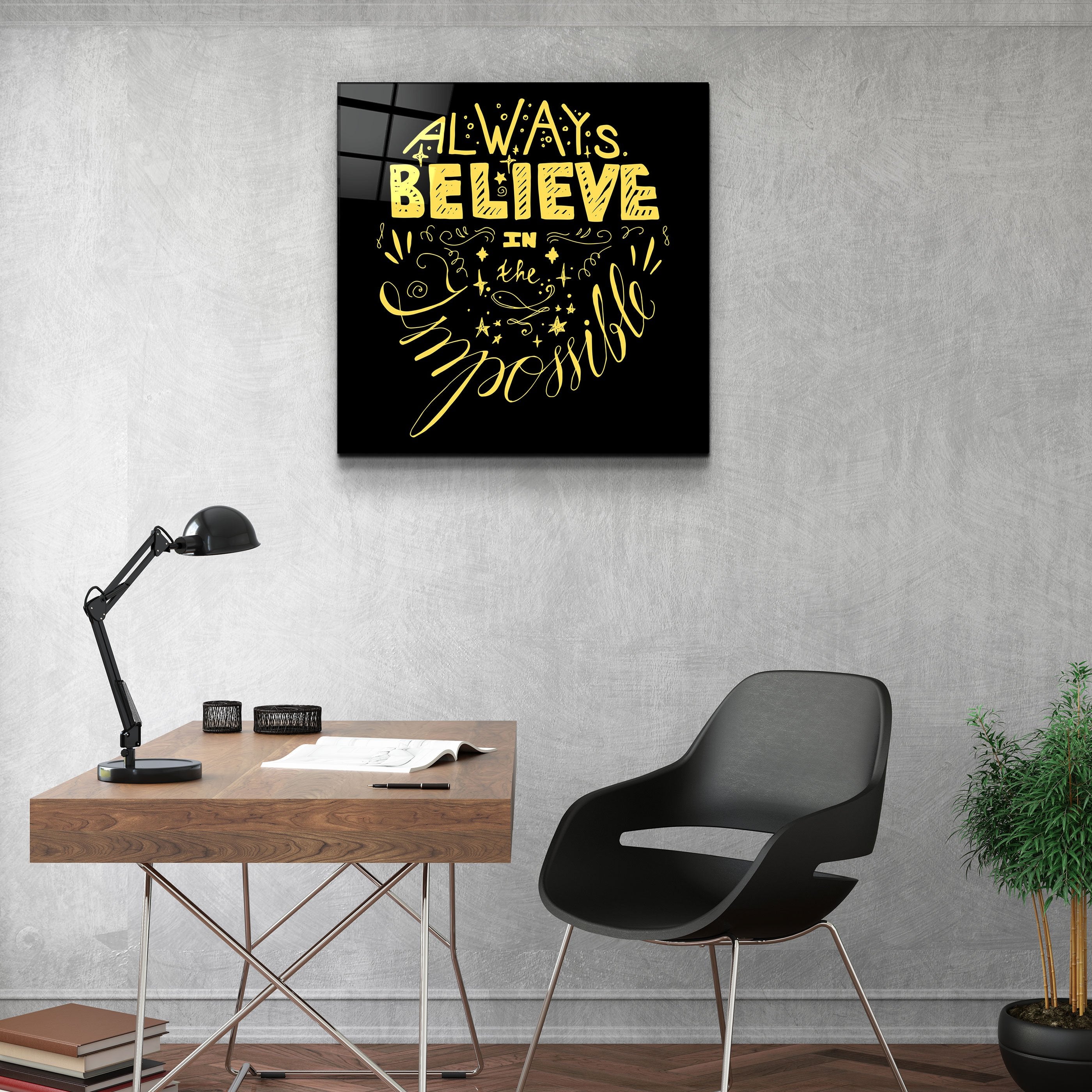 ・"Always Believe in the Impossible-Yellow"・Glass Wall Art