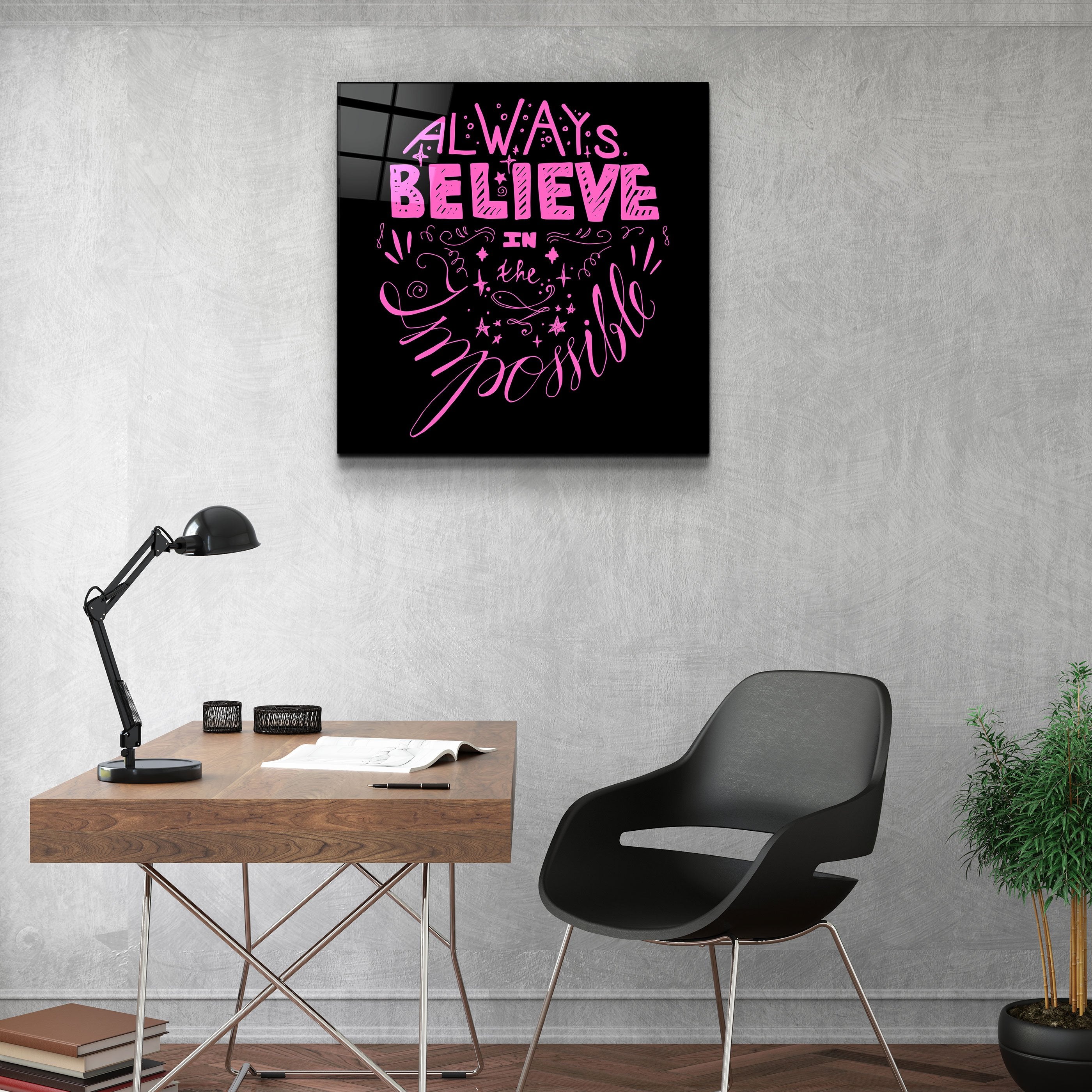 ・"Always Believe in the Impossible-Pink"・Glass Wall Art