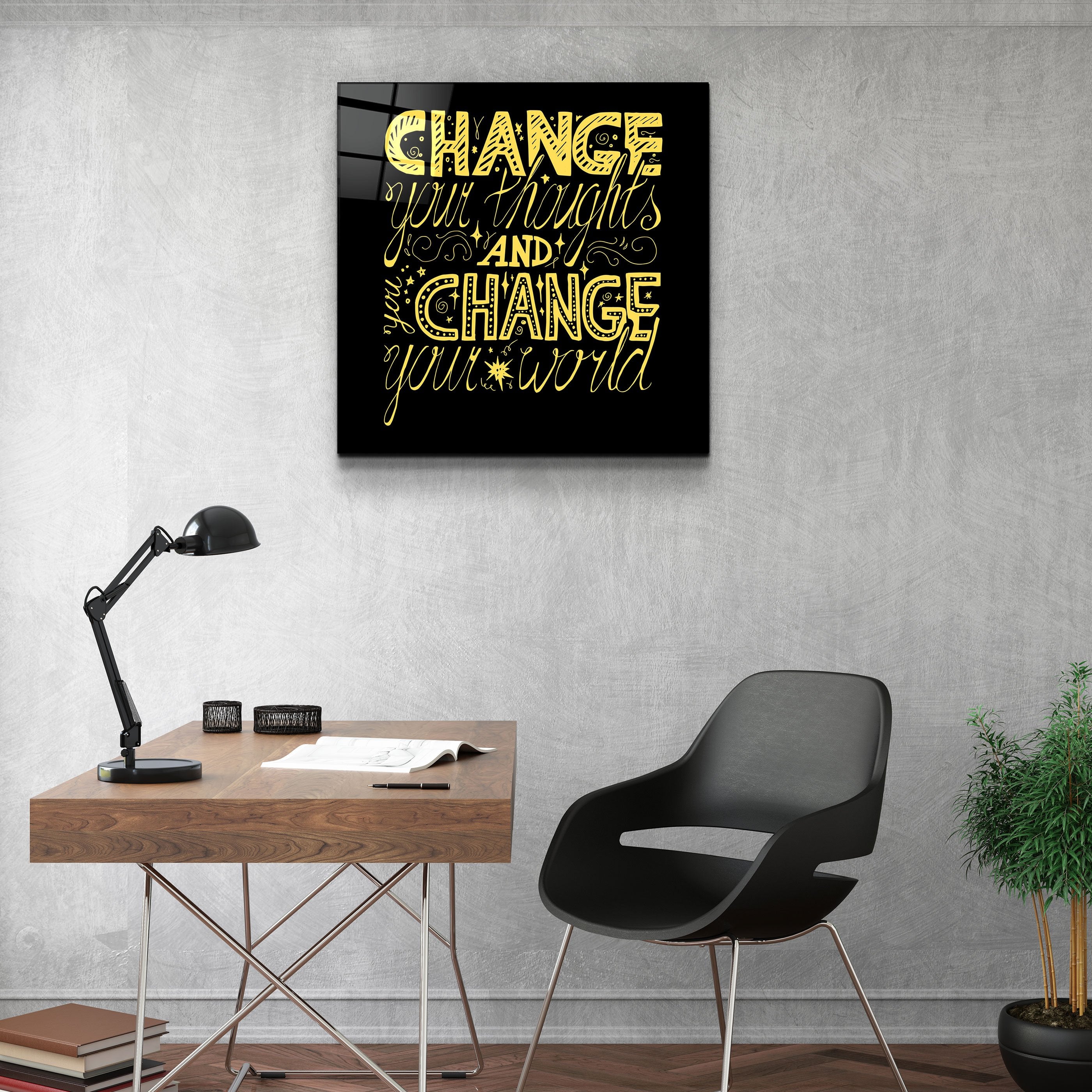 ・"Change Your World - Yellow"・Glass Wall Art