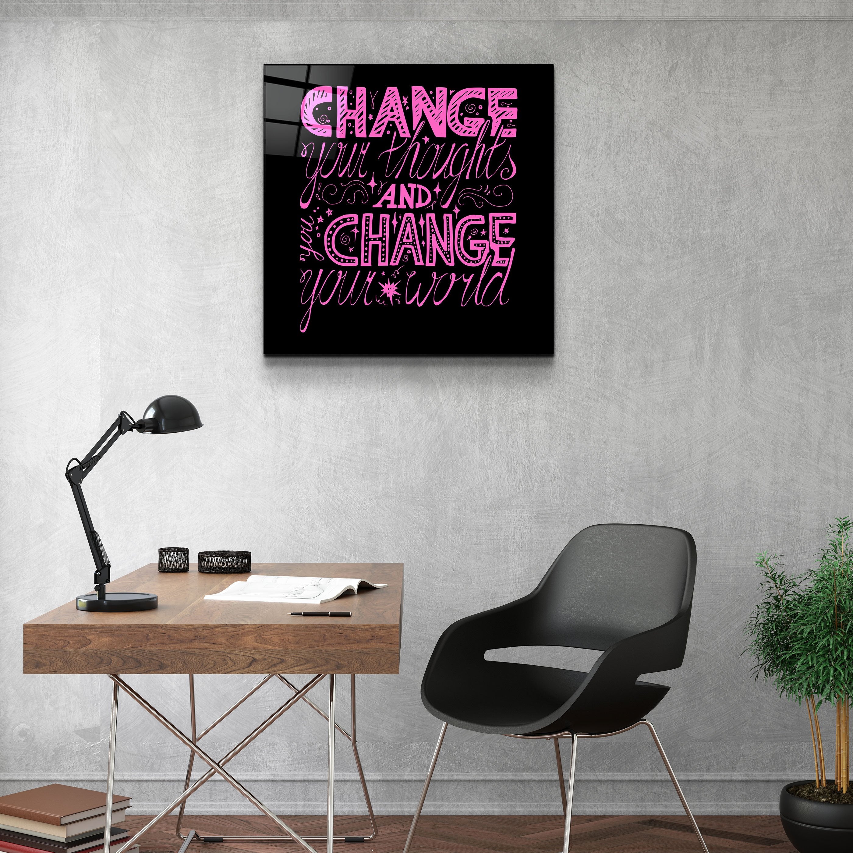 ・"Change Your World - Pink"・Glass Wall Art