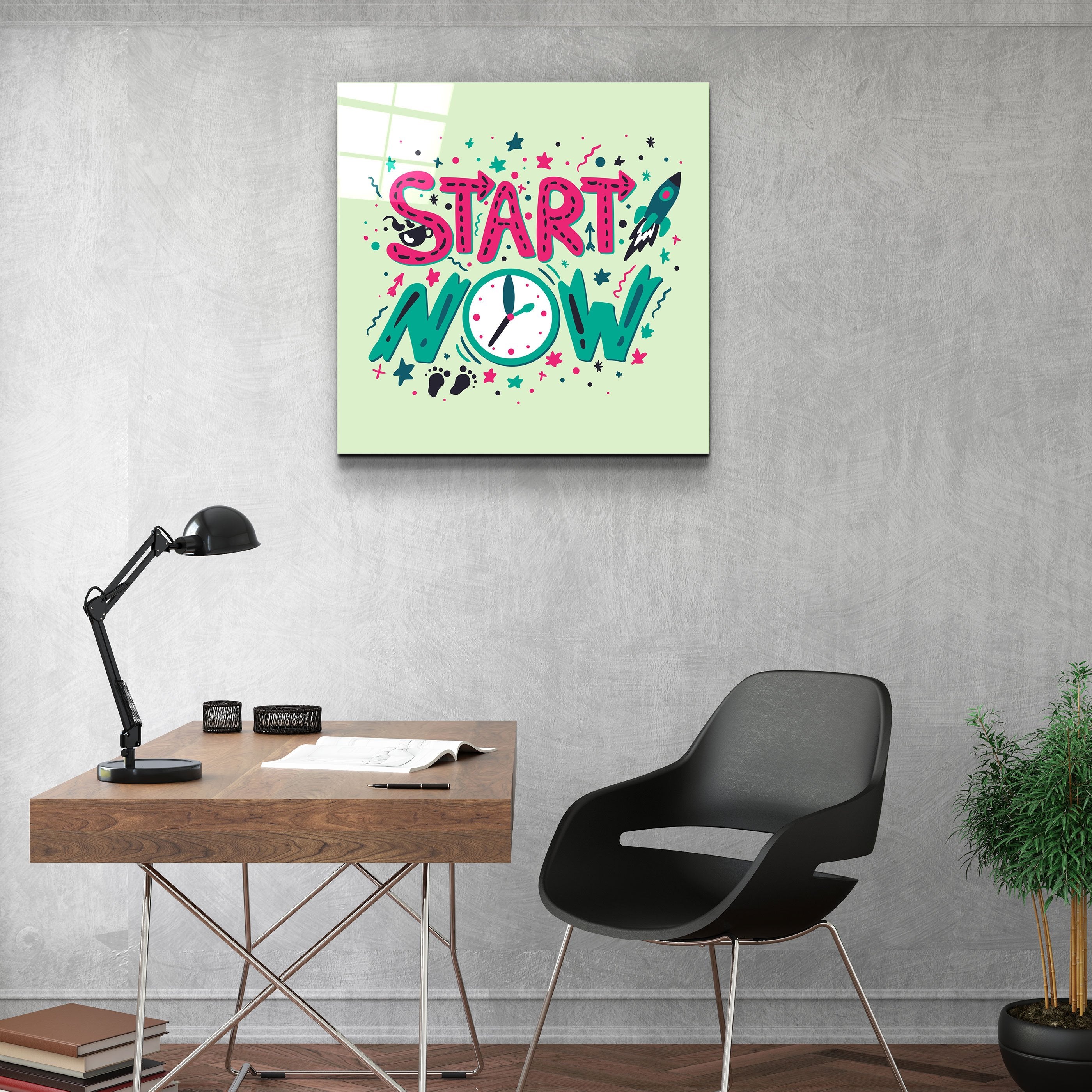 ・"Start Now"・Glass Wall Art