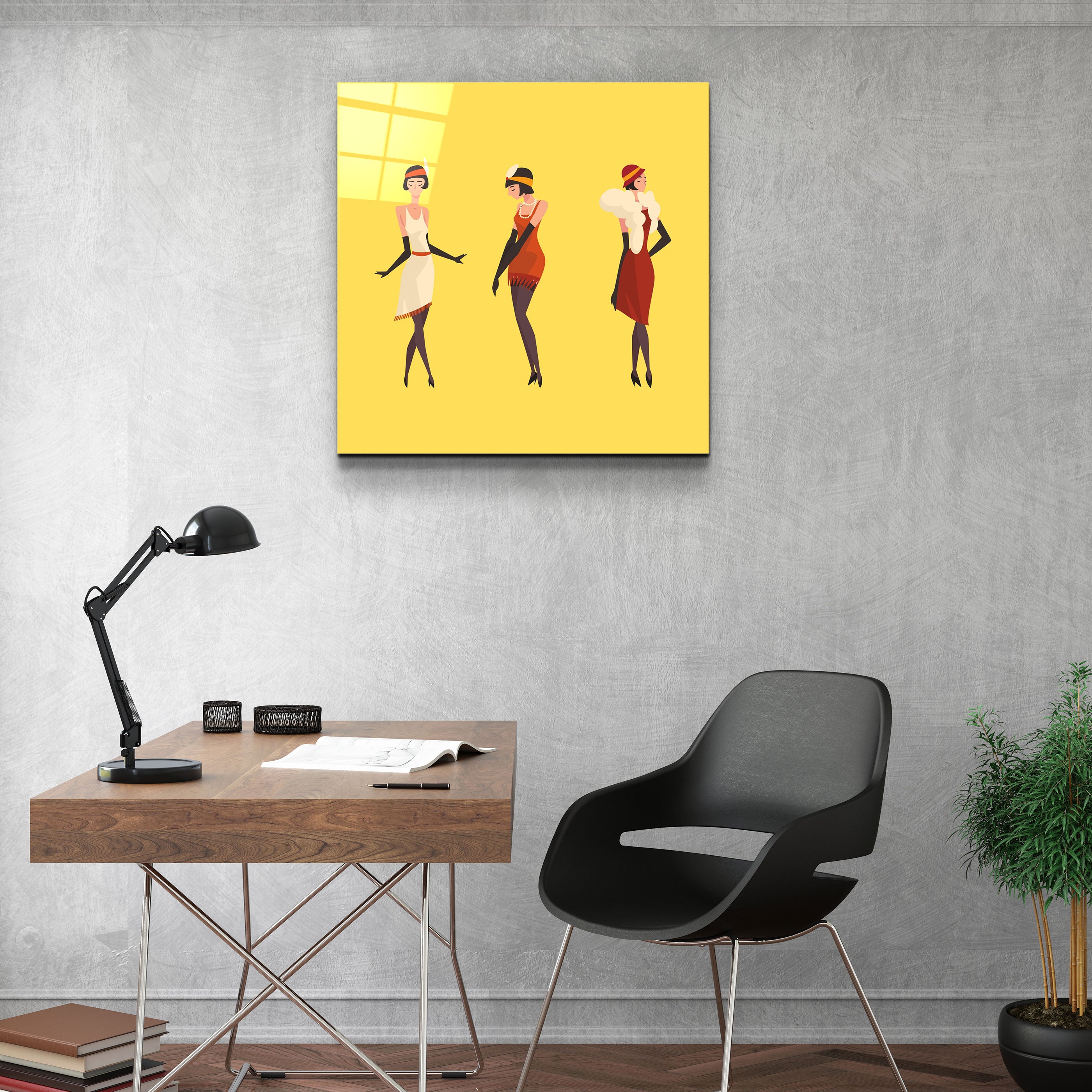 ・"Three Women In The Yellow"・Glass Wall Art