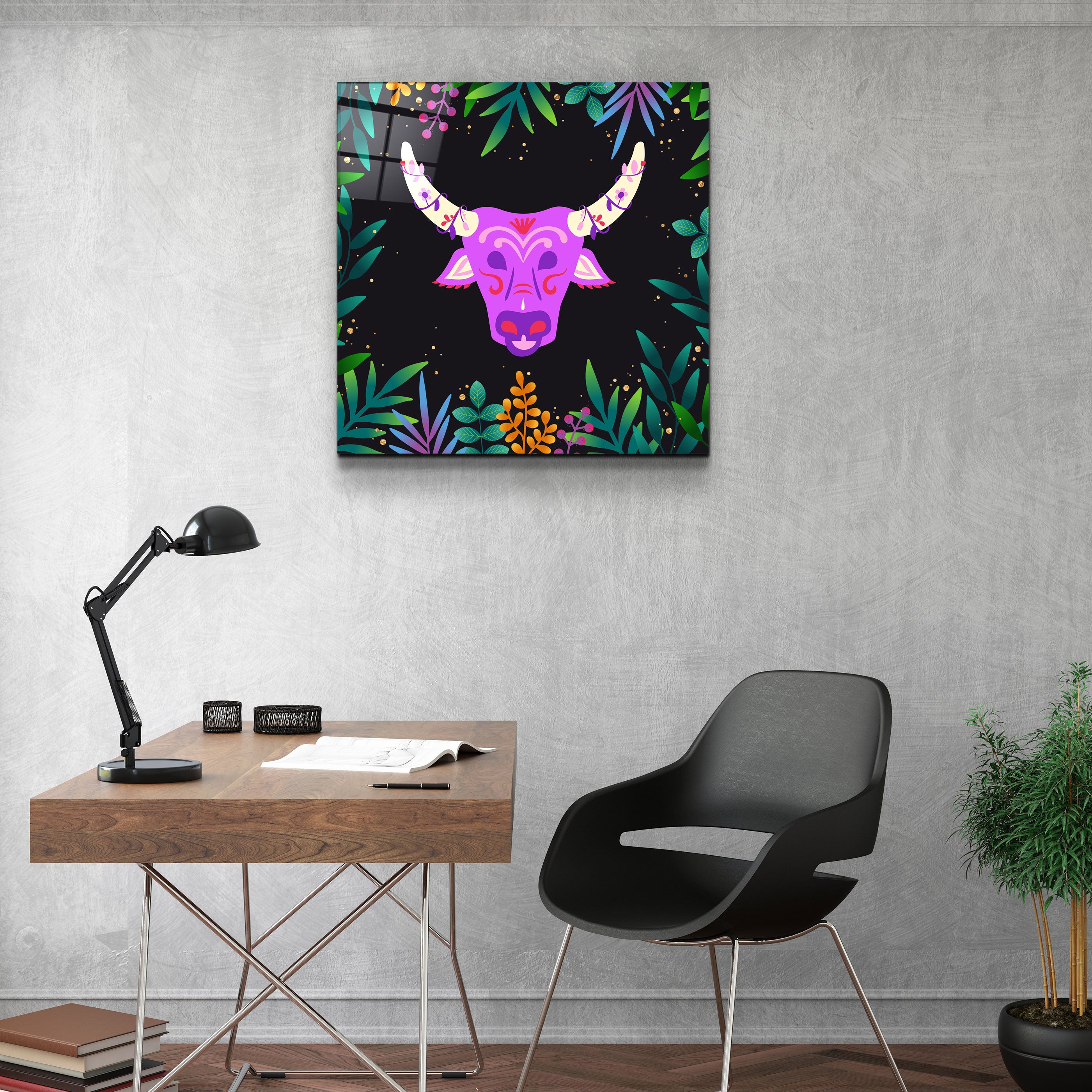 ・"Animal Republic-Wild Cattle"・Designers Collection Glass Wall Art