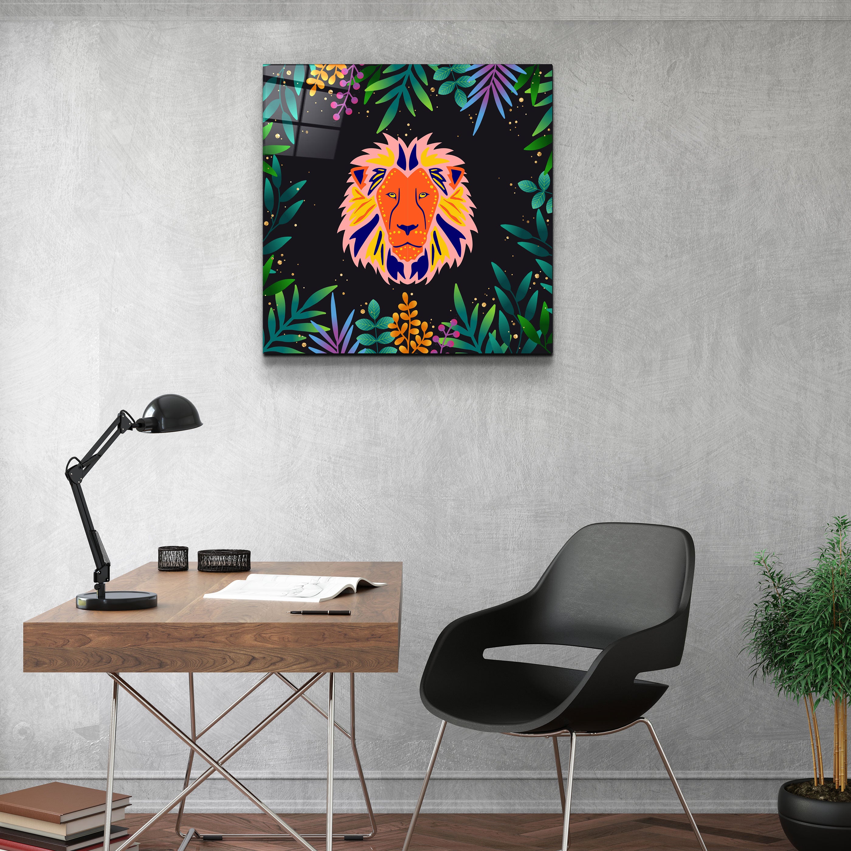 ・"Animal Republic-Lion"・Designers Collection Glass Wall Art