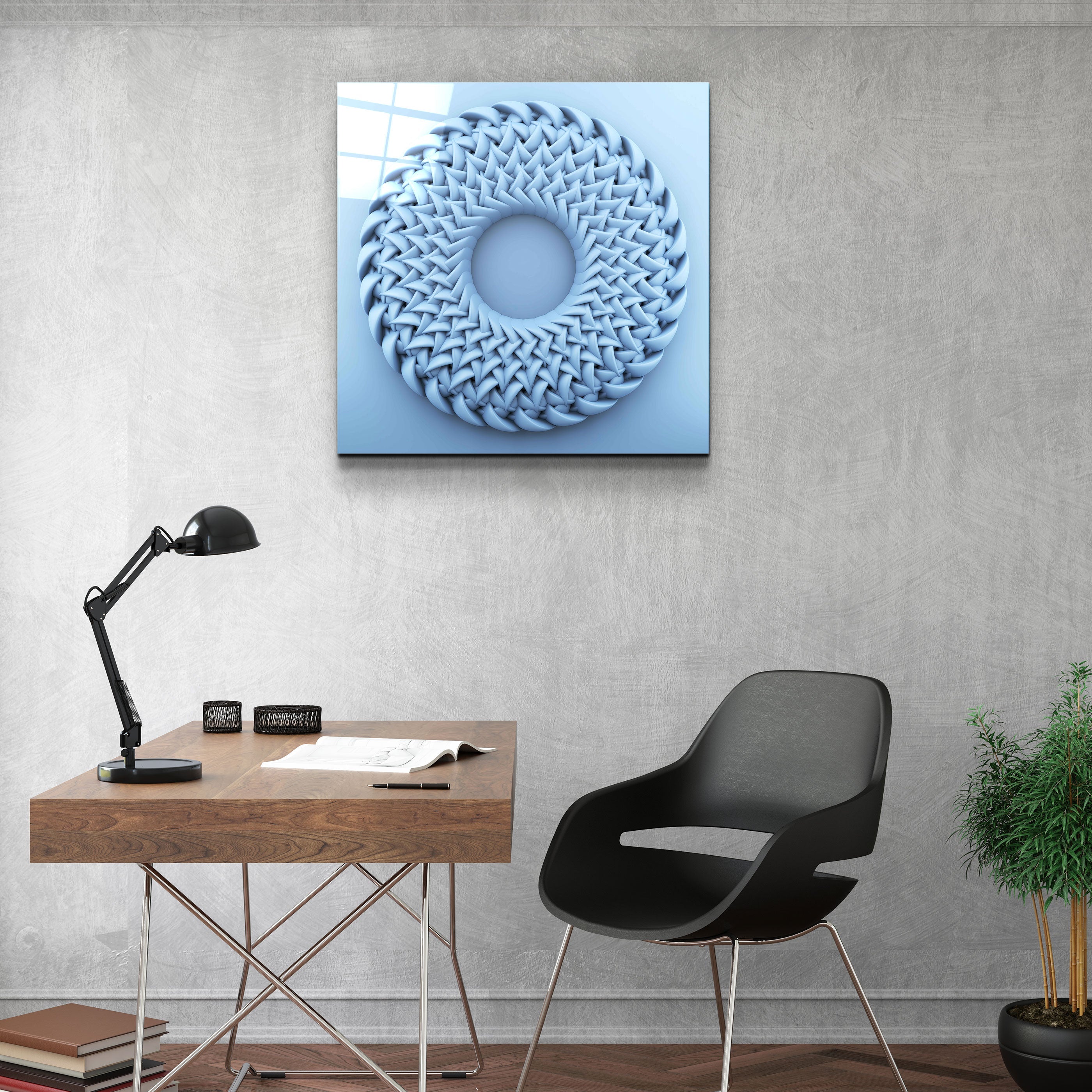 ."Abstract Circular Knitting". Designer's Collection Glass Wall Art