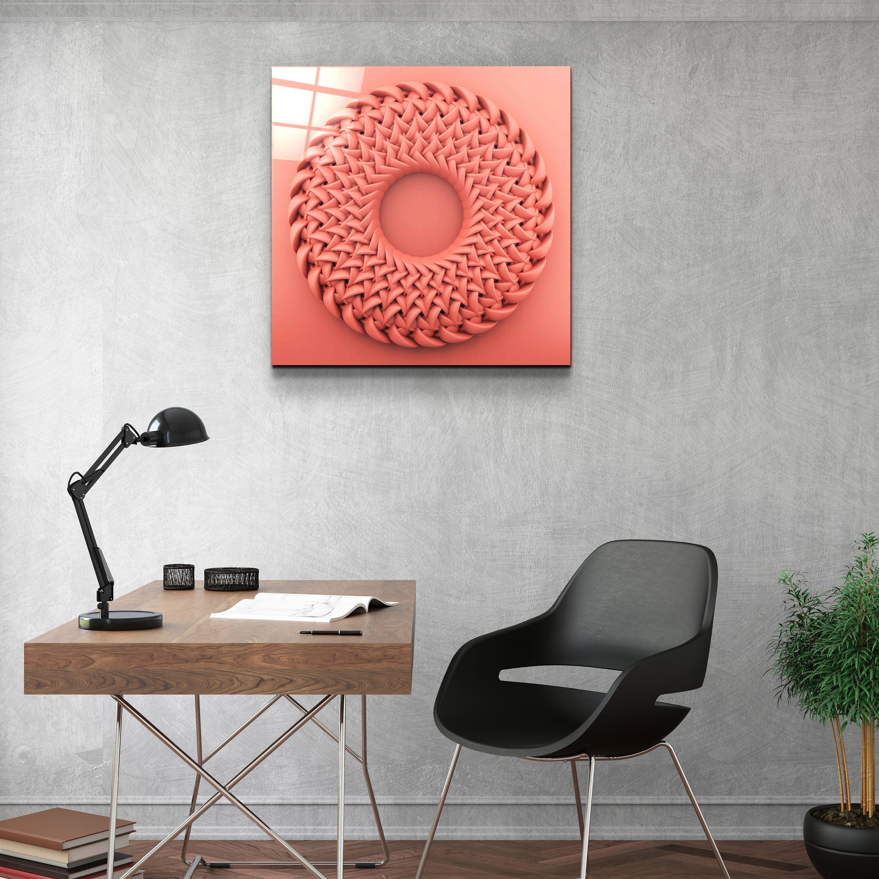 ."Abstract Circular Knitting V3". Designer's Collection Glass Wall Art