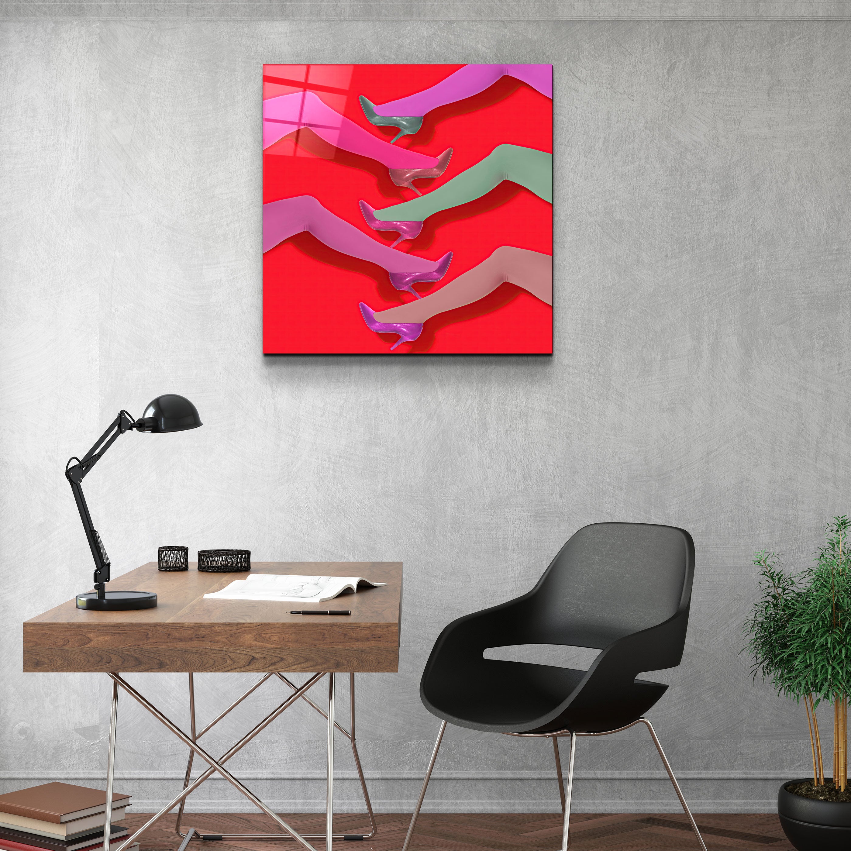 ."Legs with Retro Socks". Designer's Collection Glass Wall Art