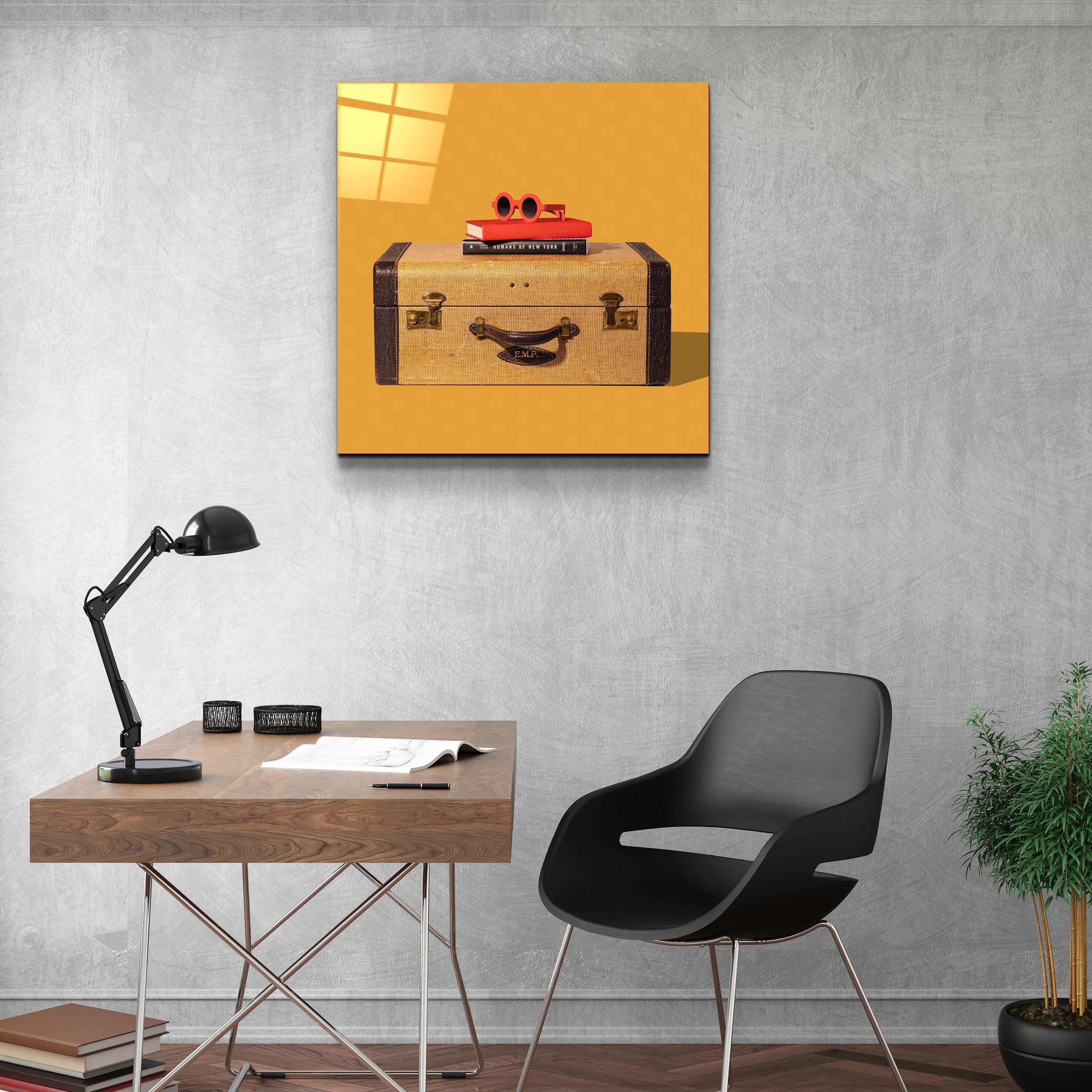 ."Retro Suitcase". Designer's Collection Glass Wall Art