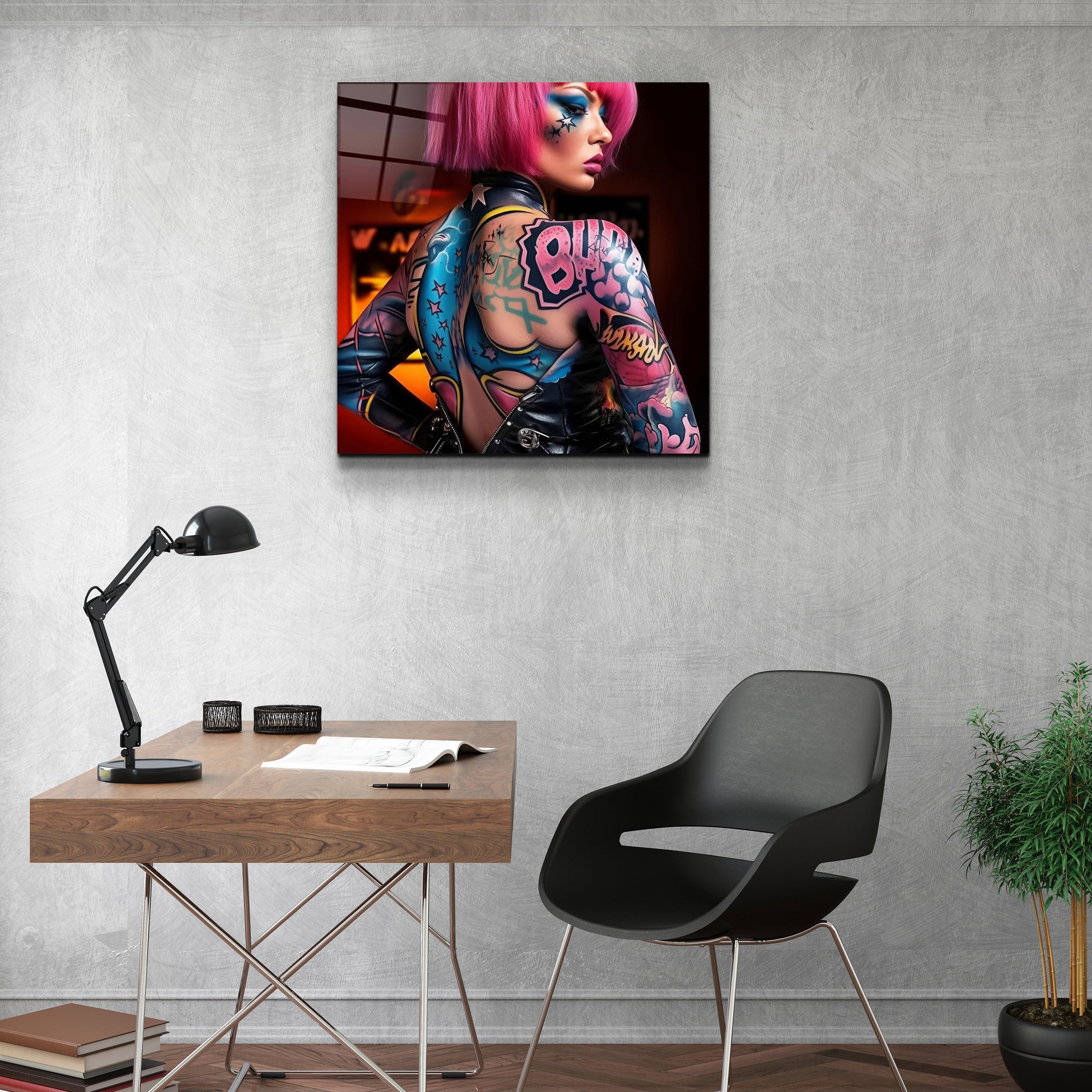 ."Tattooed v2". Designer's Collection Glass Wall Art