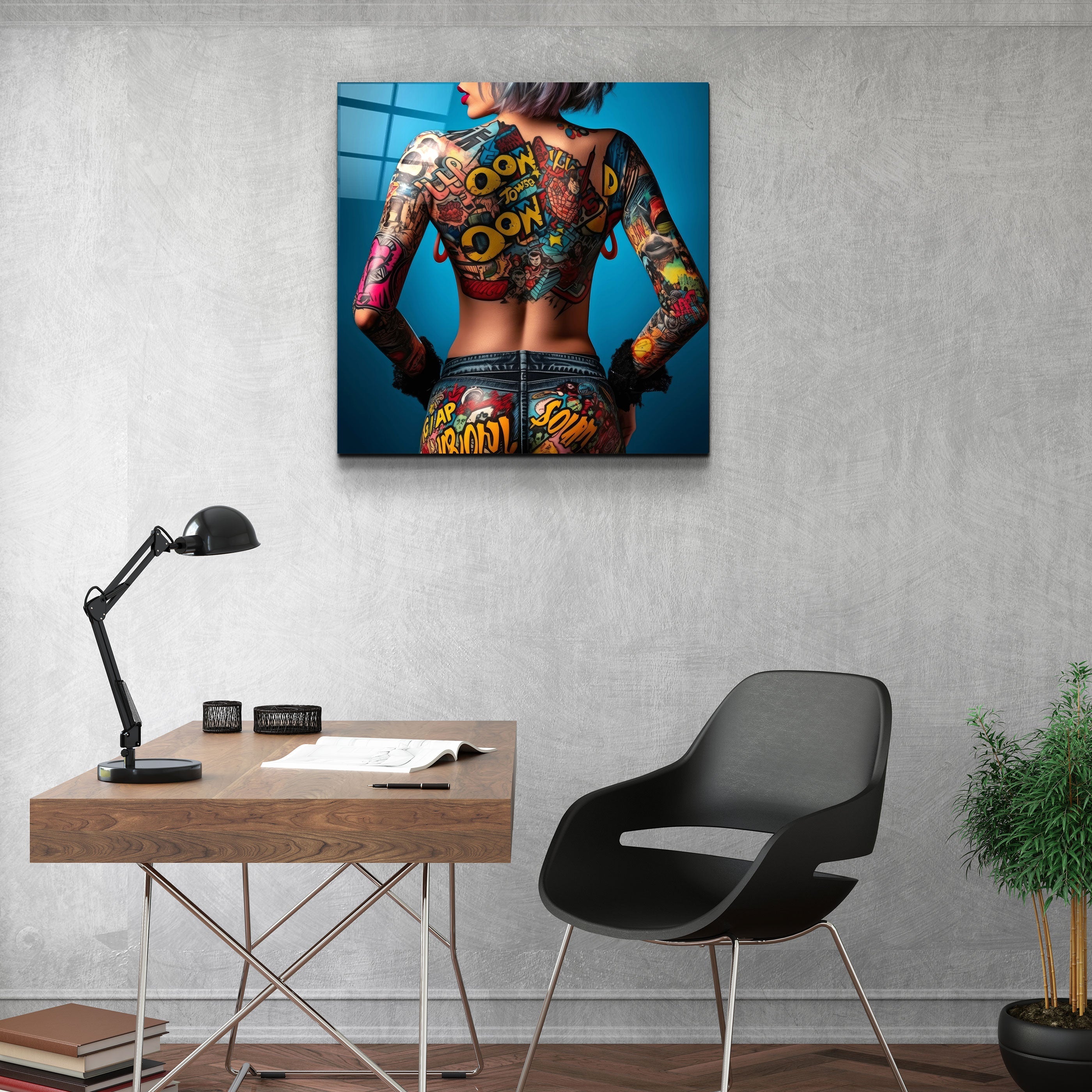 ."Tattooed v1". Designer's Collection Glass Wall Art
