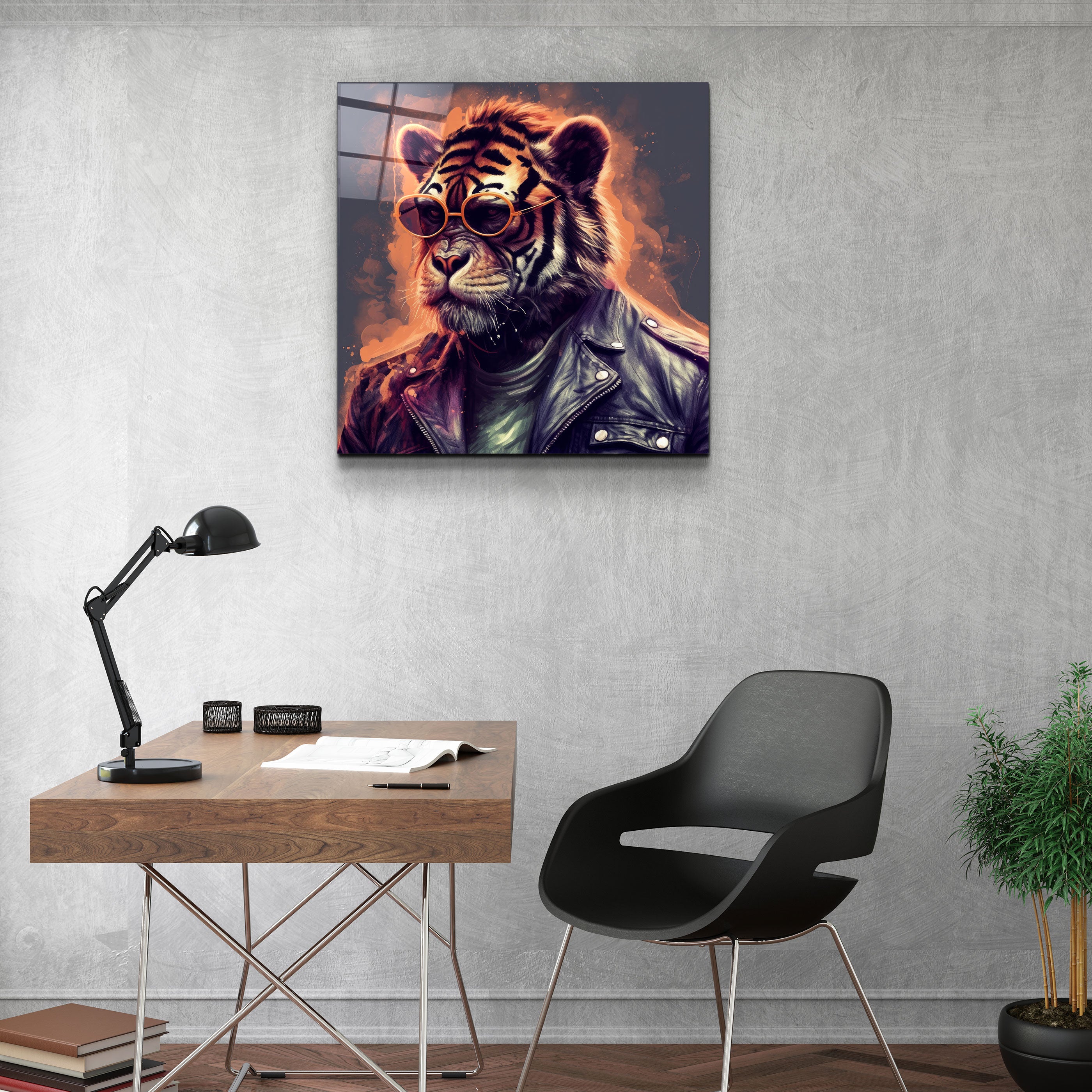 ."Tiger Monkey 2". Designers Collection Glass Wall Art