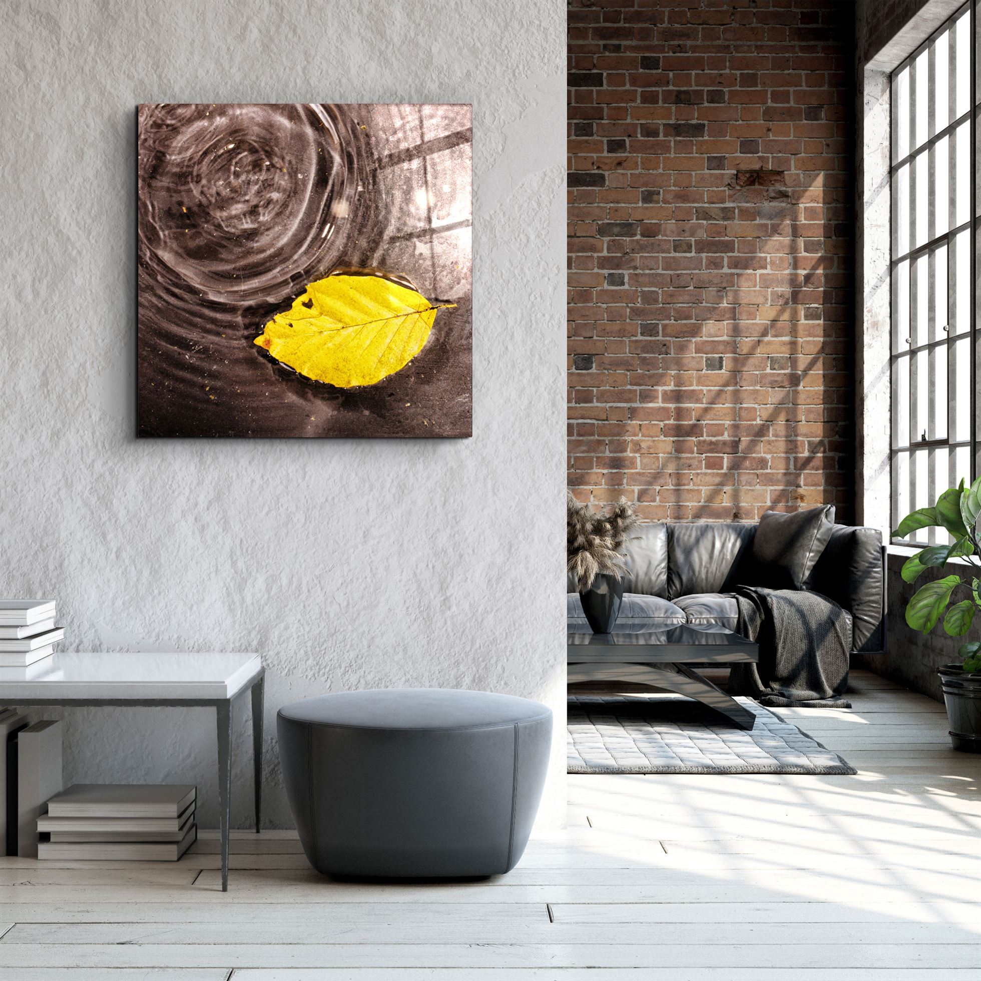 ・"Yellow Leaf on the Water"・Glass Wall Art