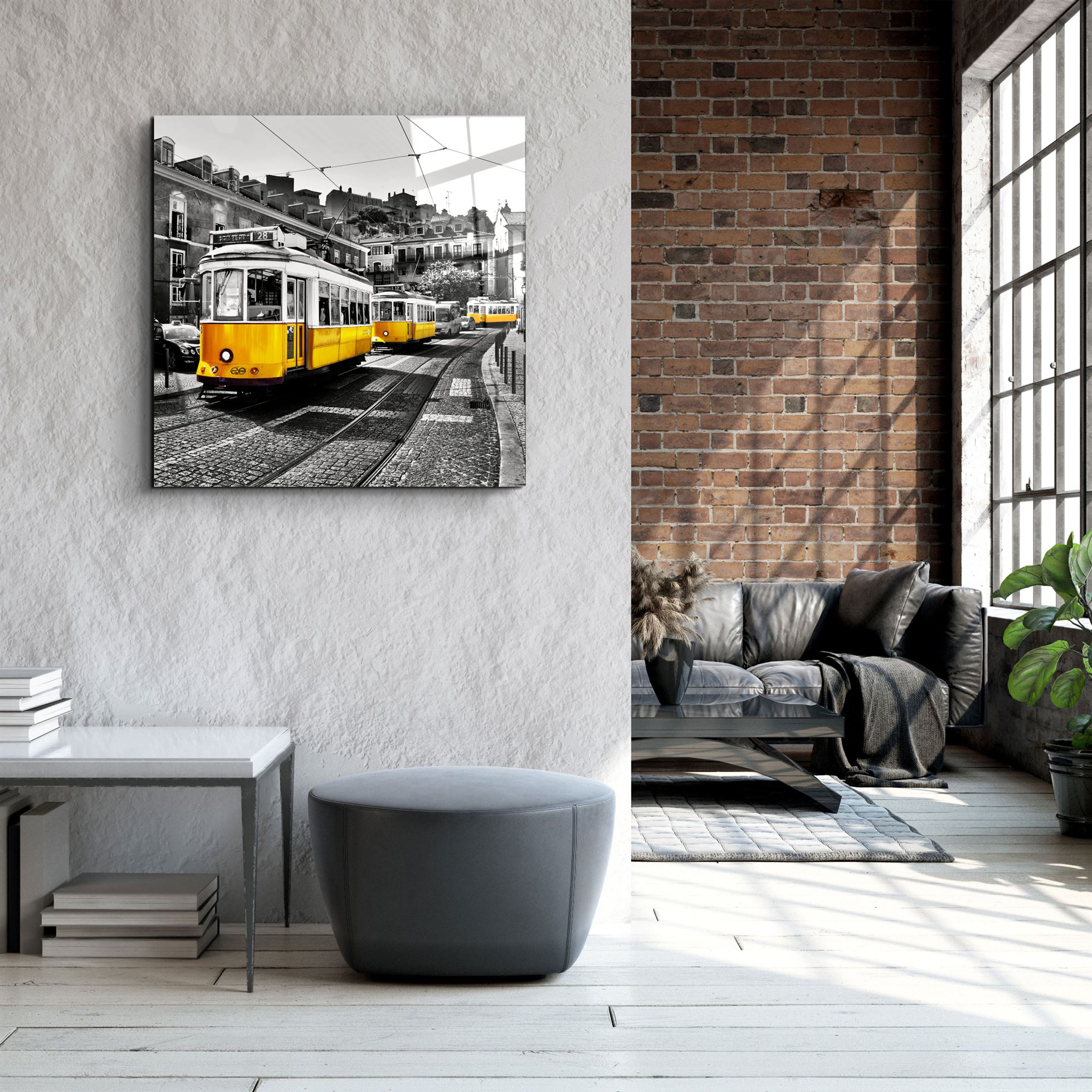 ・"Lisbon Yellow Tram"・Glass Wall Art