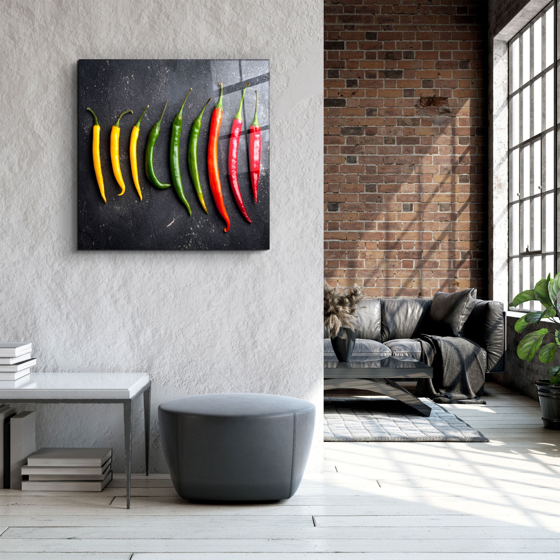 ・"Colorful Peppers"・Glass Wall Art