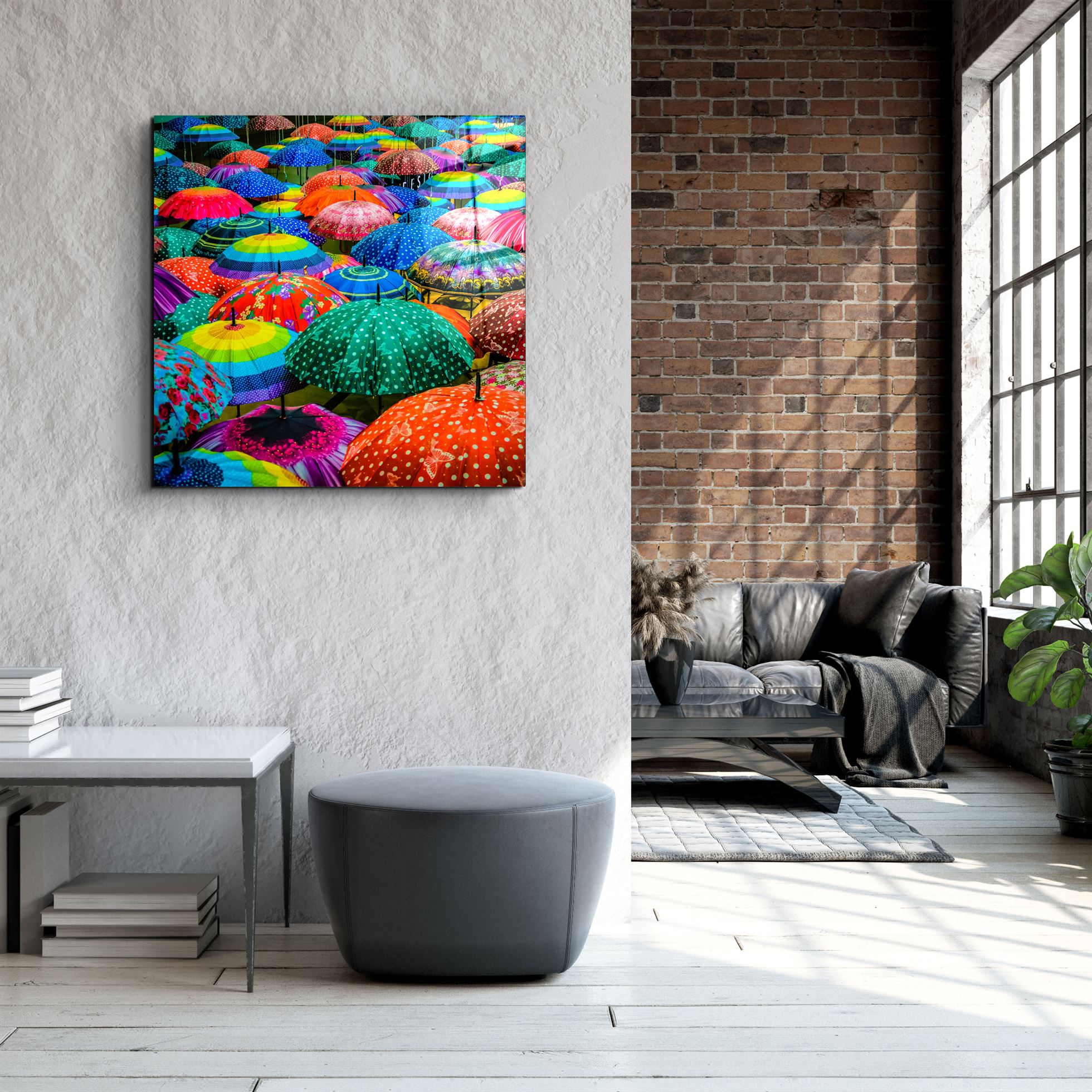 ・"Colorful Umbrellas"・Glass Wall Art