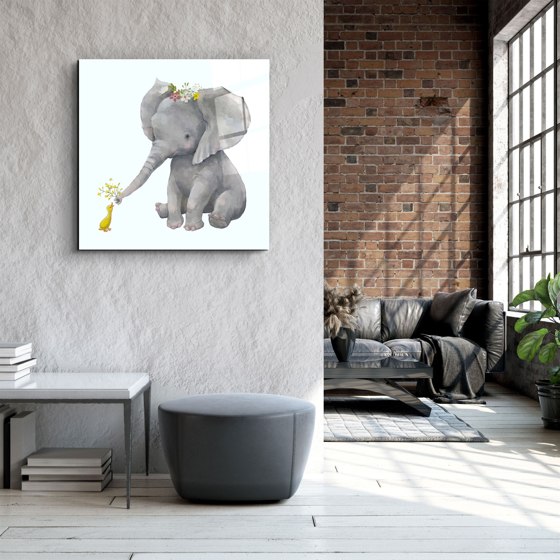 ・"Elephant and Duck"・Glass Wall Art