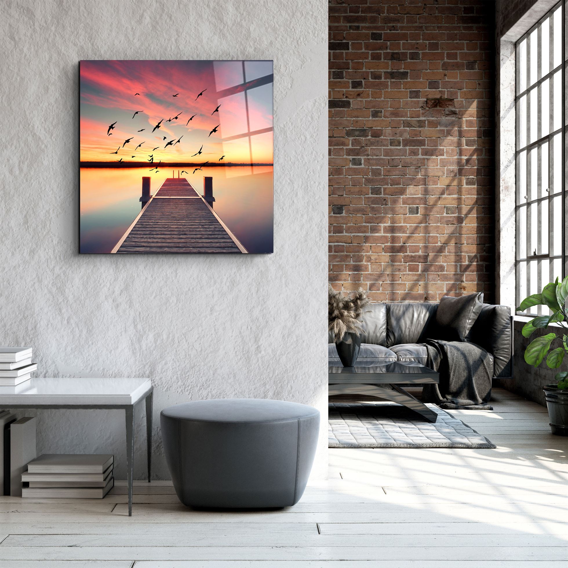 ・"Red Dock"・Glass Wall Art