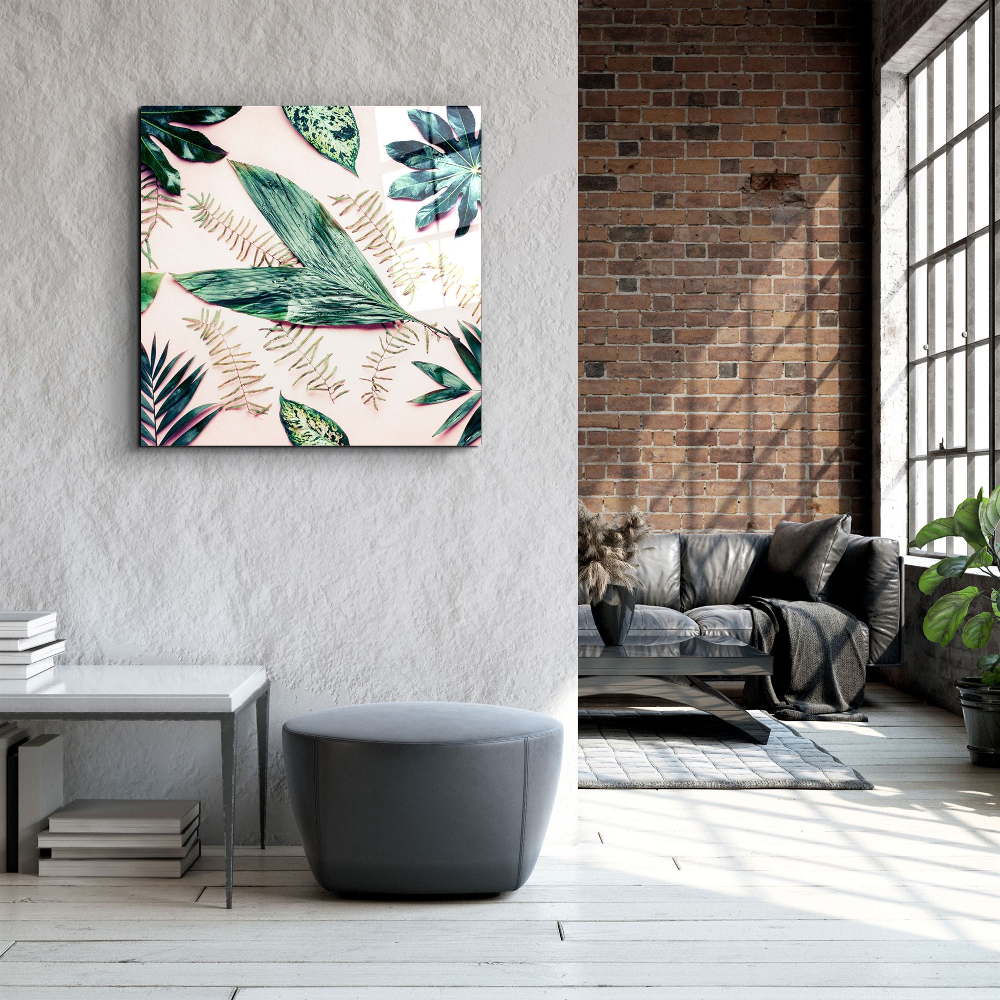 ・"Tropical Leaves"・Glass Wall Art