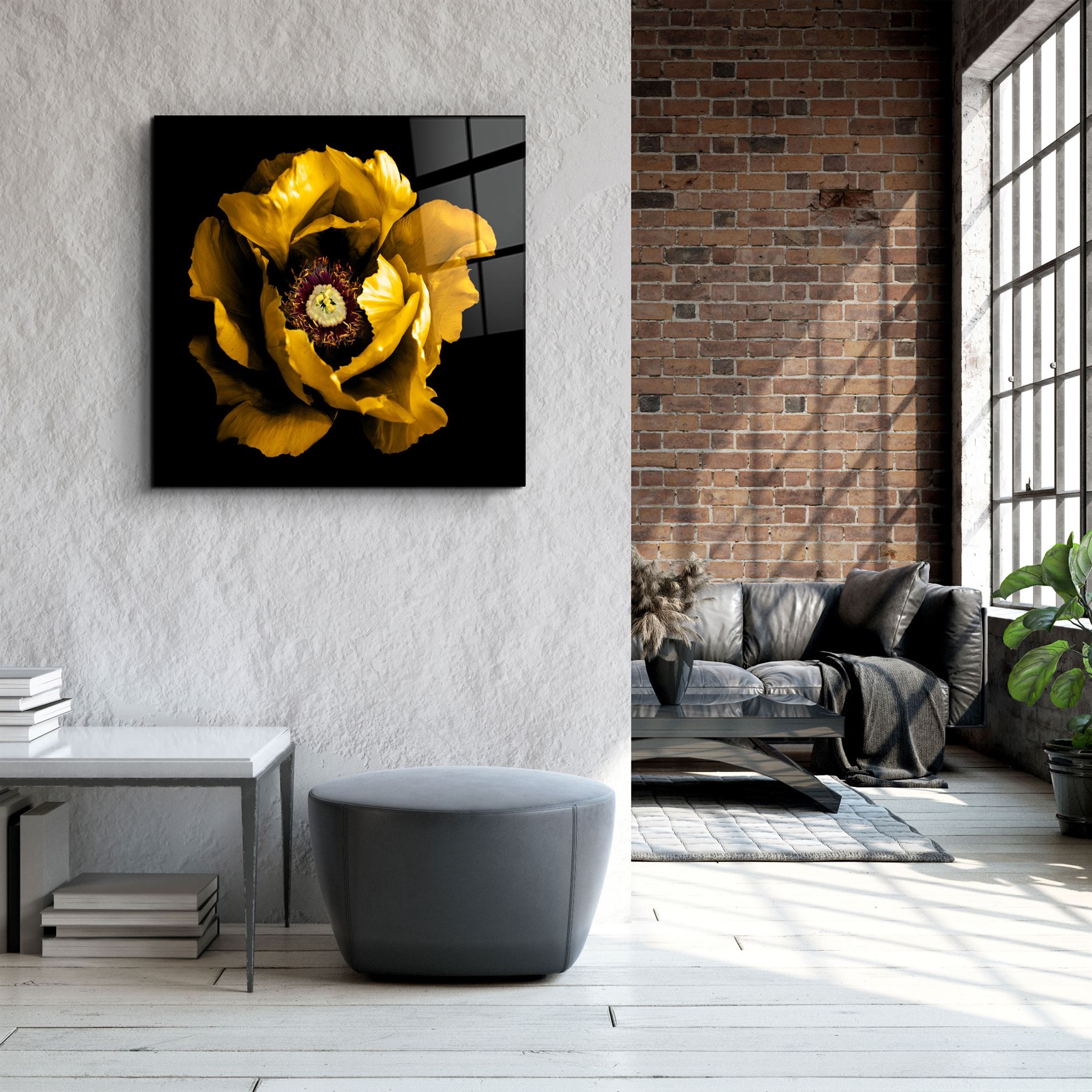 ・"Floral Yellow"・Glass Wall Art