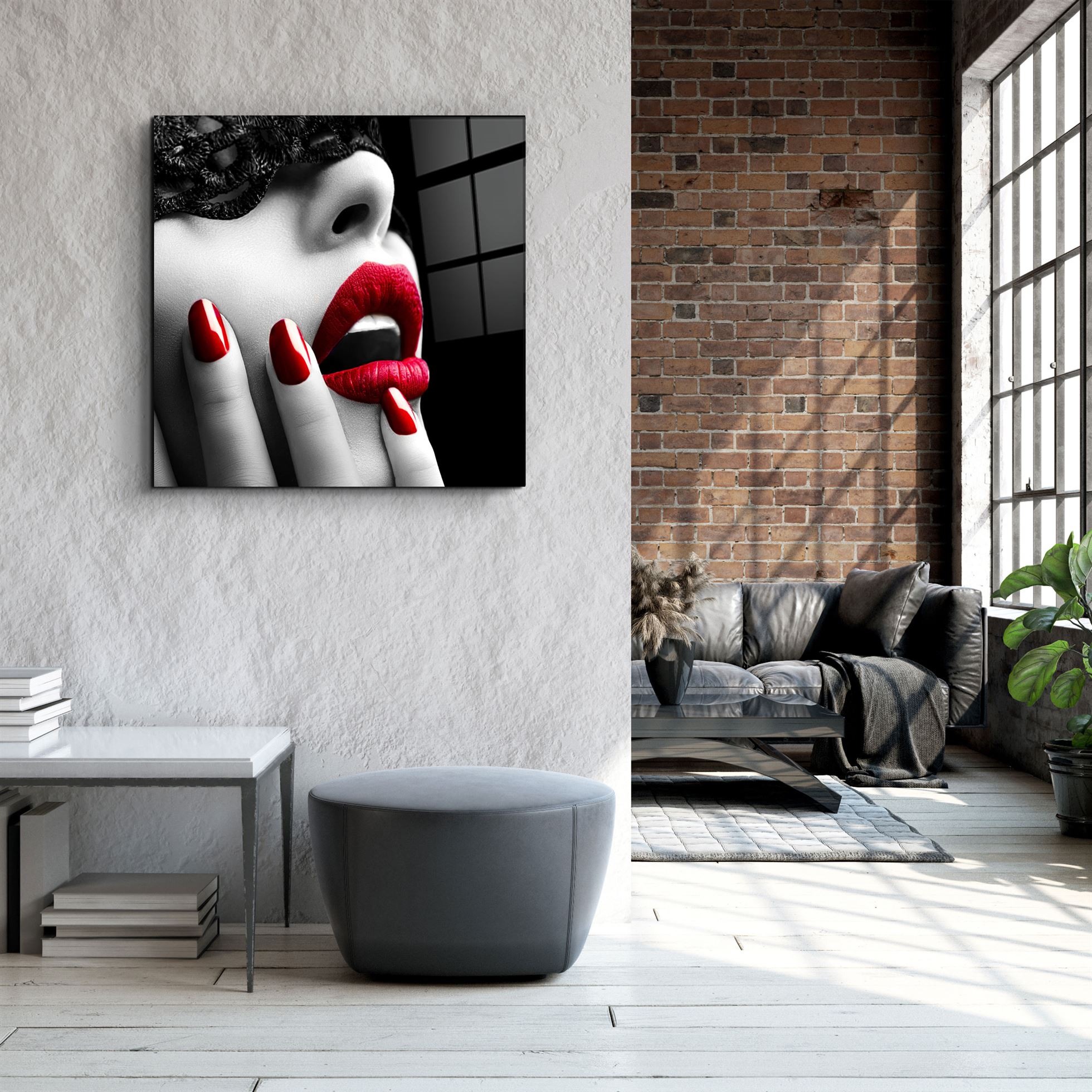 ・"Red Lips"・Glass Wall Art