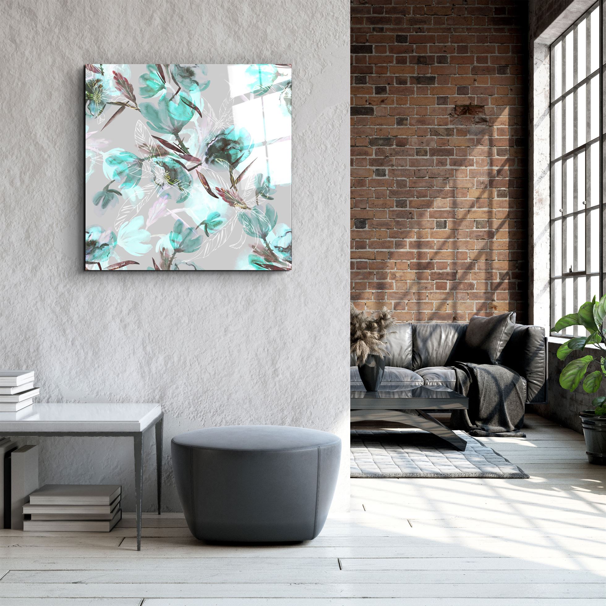 ・"Green Flower"・Glass Wall Art