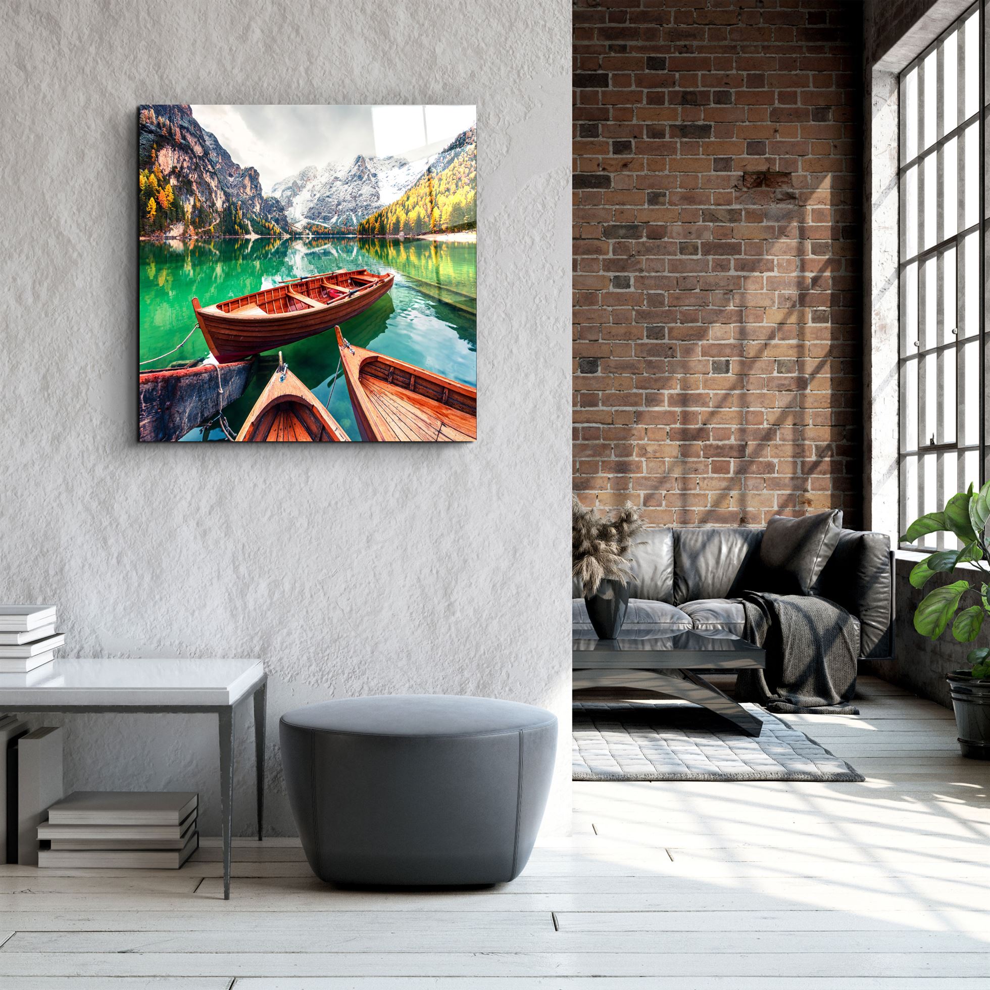 ・"Lake and Mountain Landscape"・Glass Wall Art