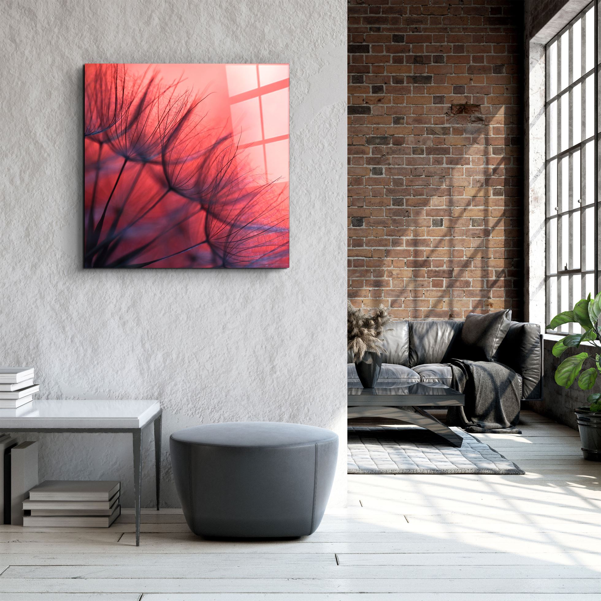 ・"Fleur et coucher de soleil"・Art mural en verre