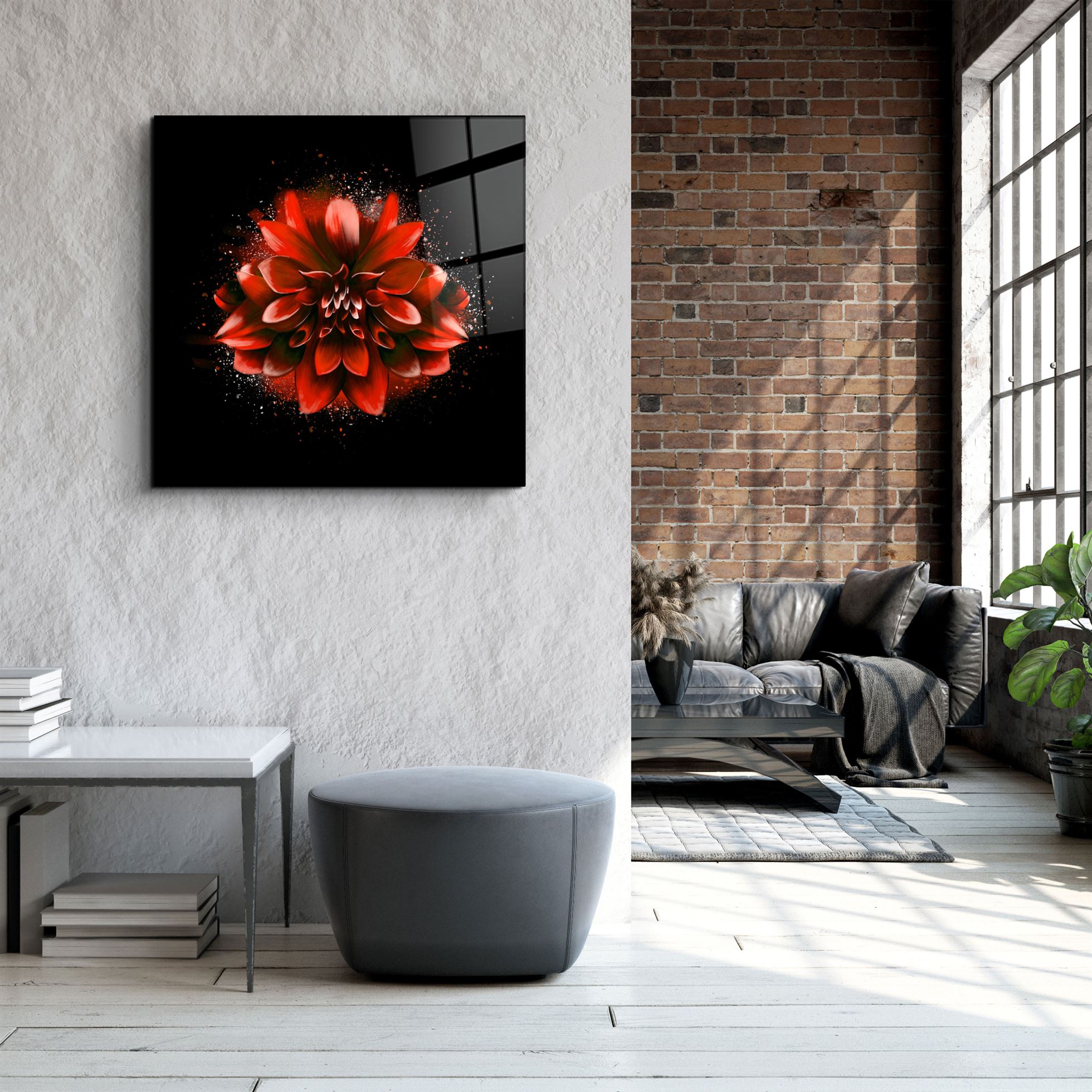 ・"Red Flower"・Glass Wall Art