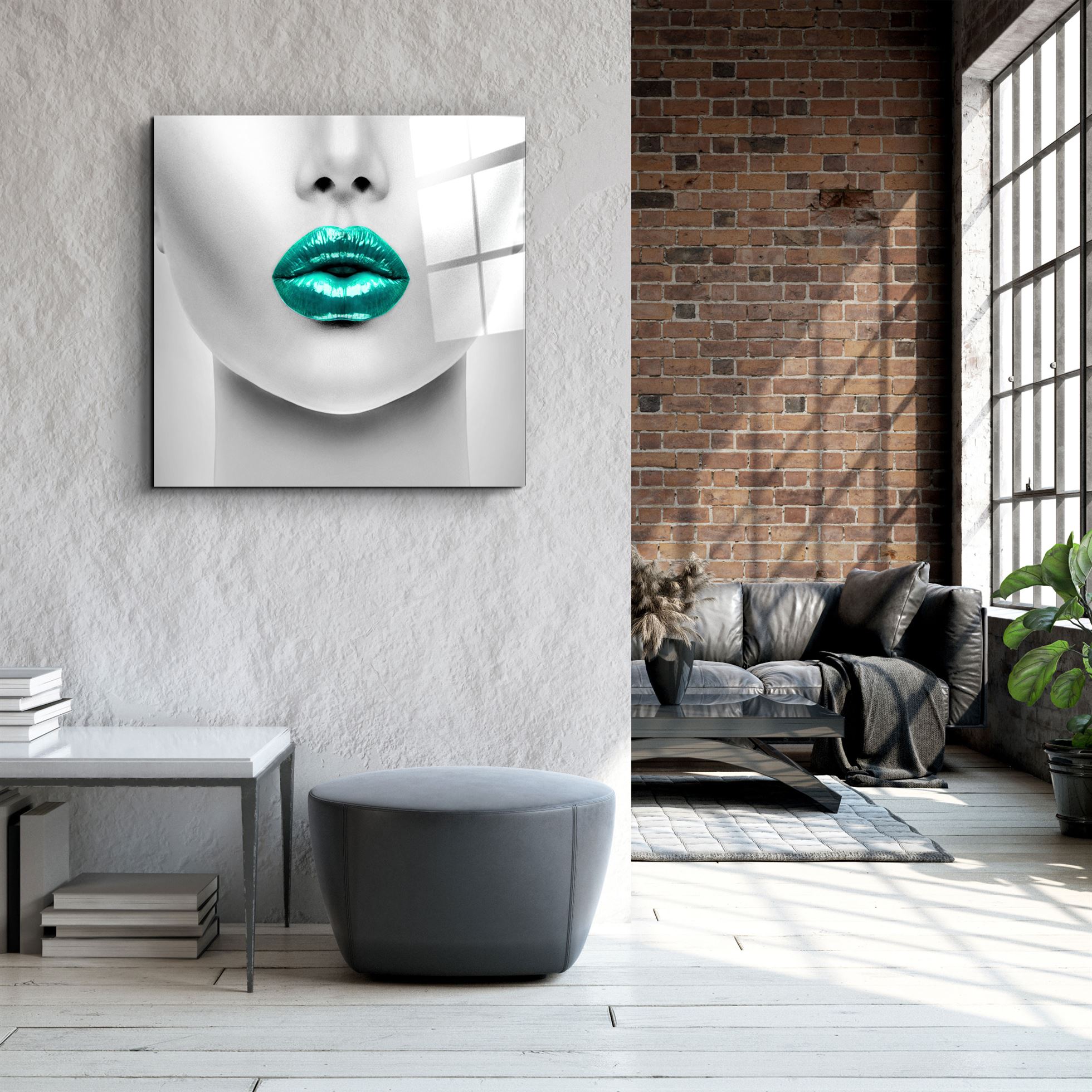 ・"Green Lips"・Glass Wall Art