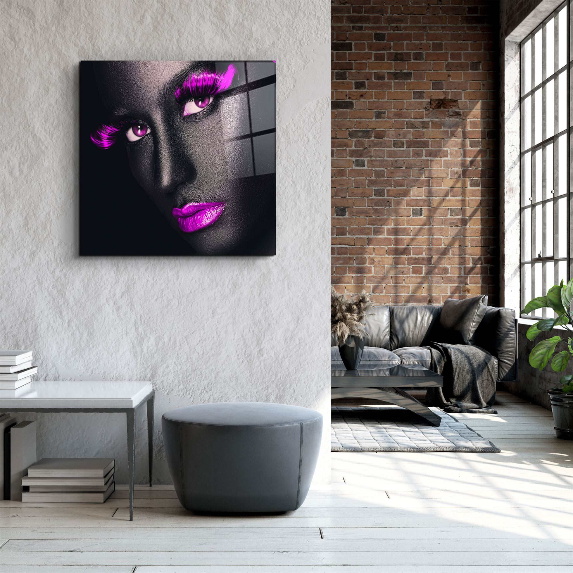 ・"Pink Lips and Eyes"・Glass Wall Art