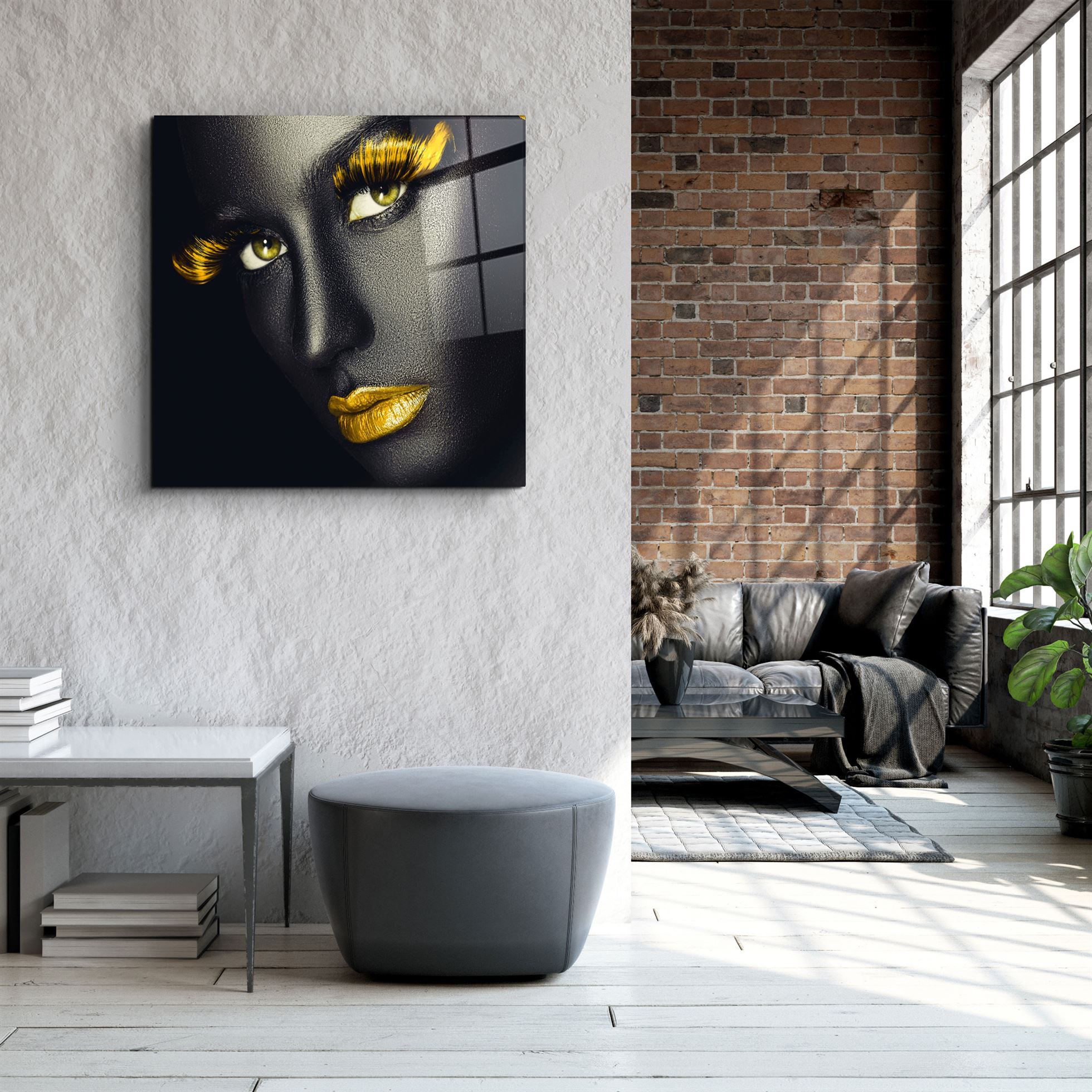 ・"Yellow Lips and Eyes"・Glass Wall Art
