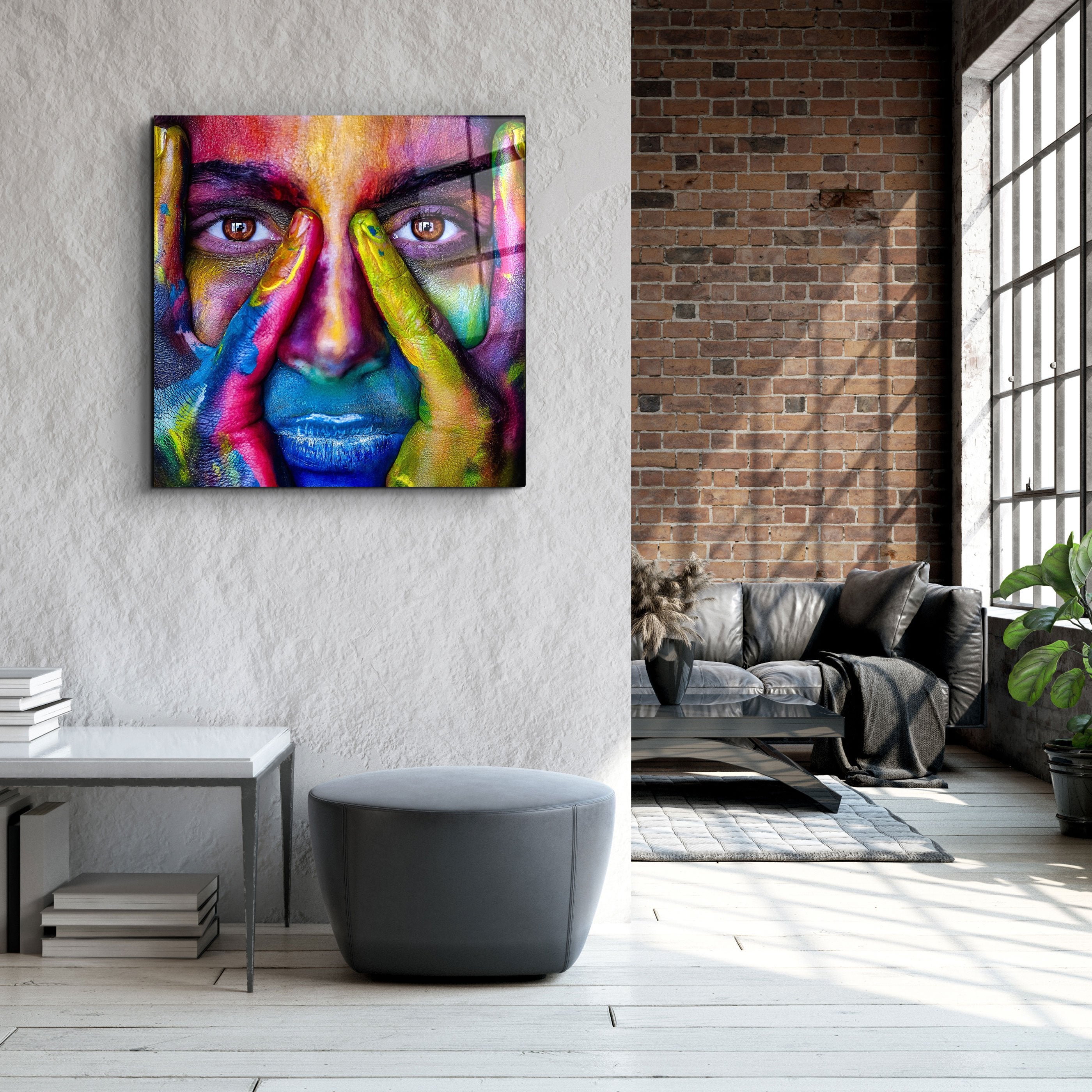 ・"Abstract Colorful Face"・Glass Wall Art