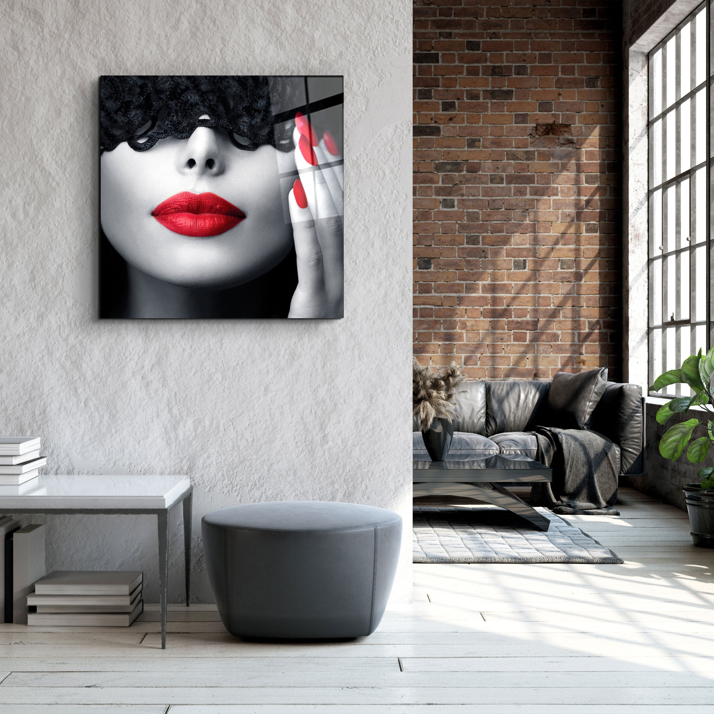 ・"Red Lips and Nails"・Glass Wall Art