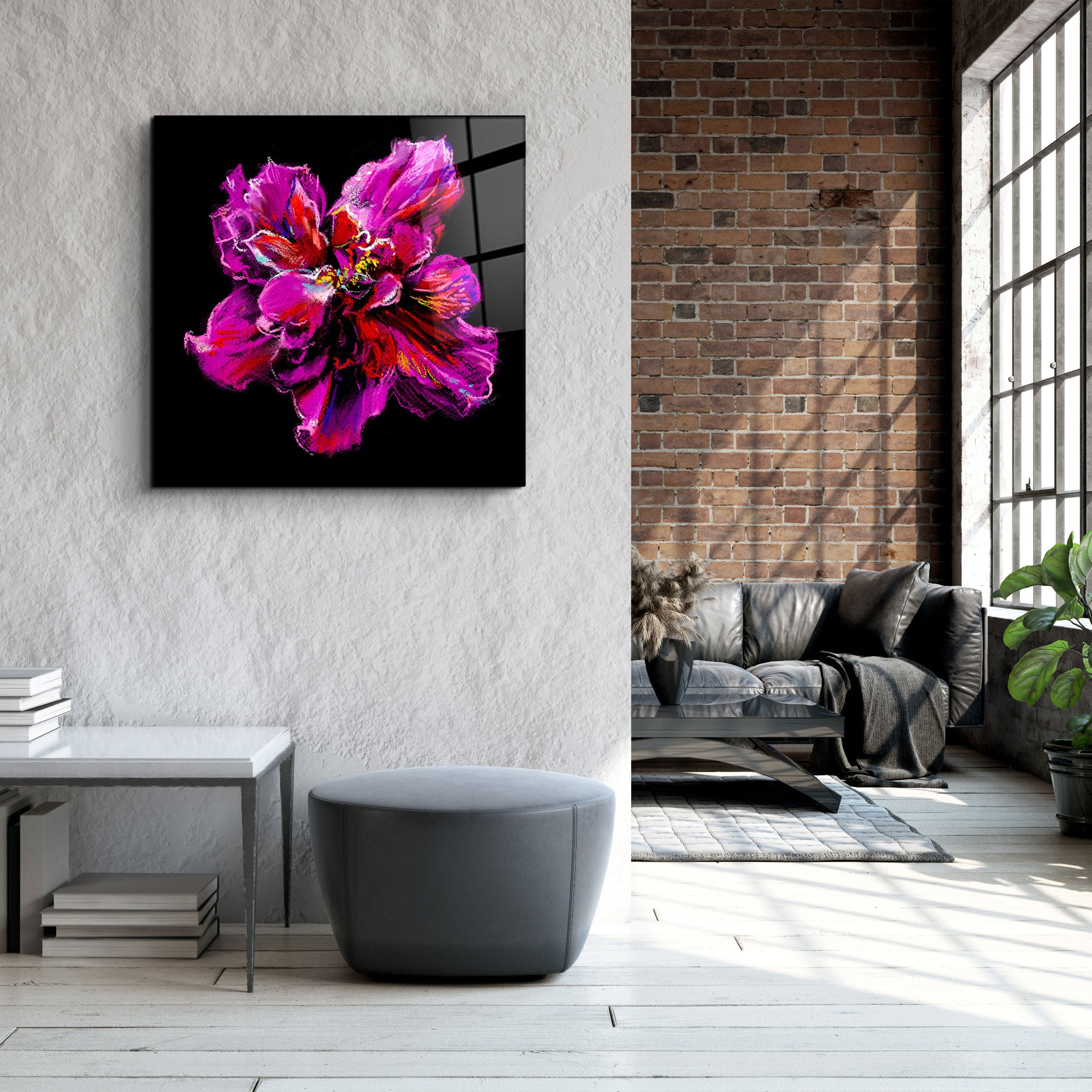 ・"Abstract Purple Flower"・Glass Wall Art