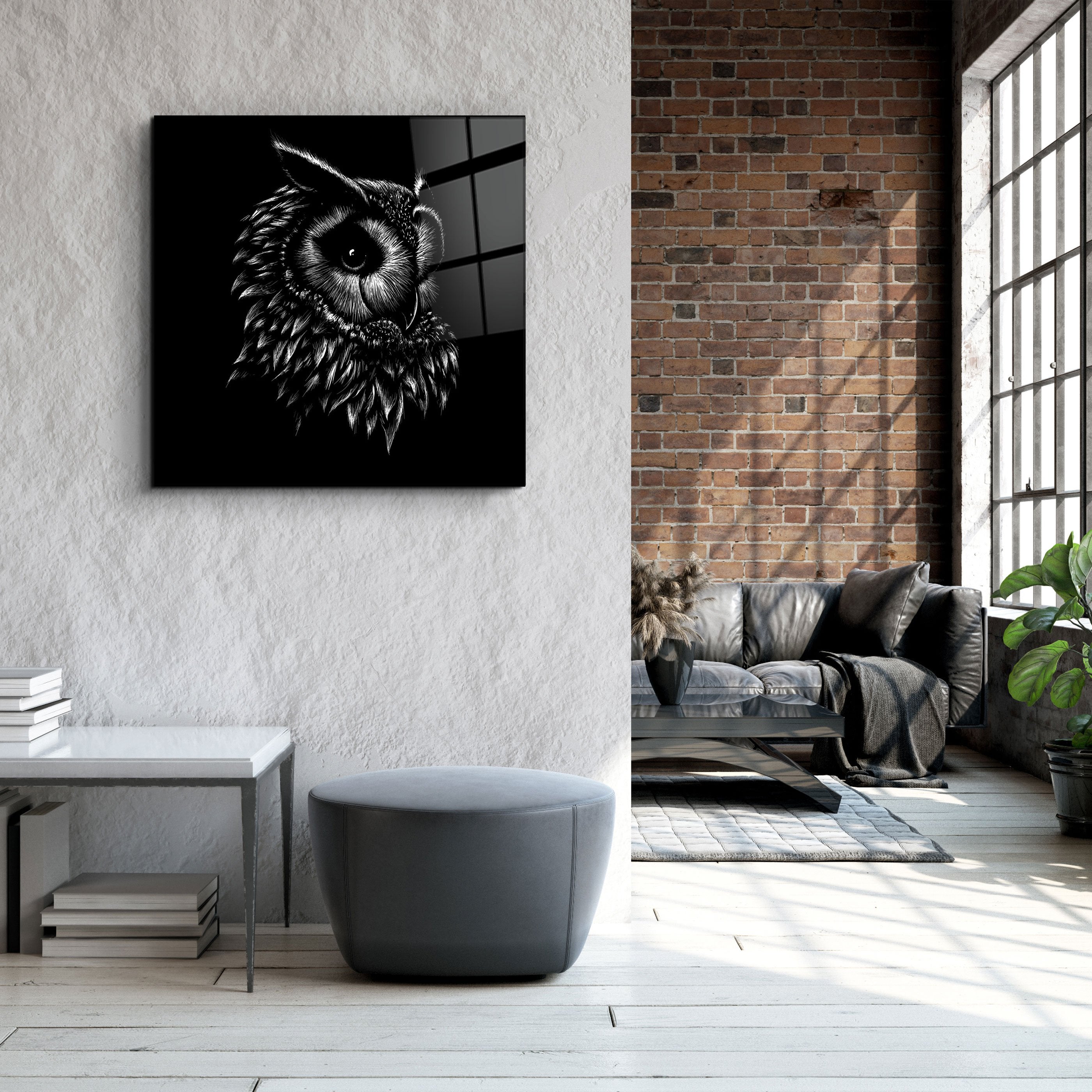・"Abstract Black Owl"・Glass Wall Art