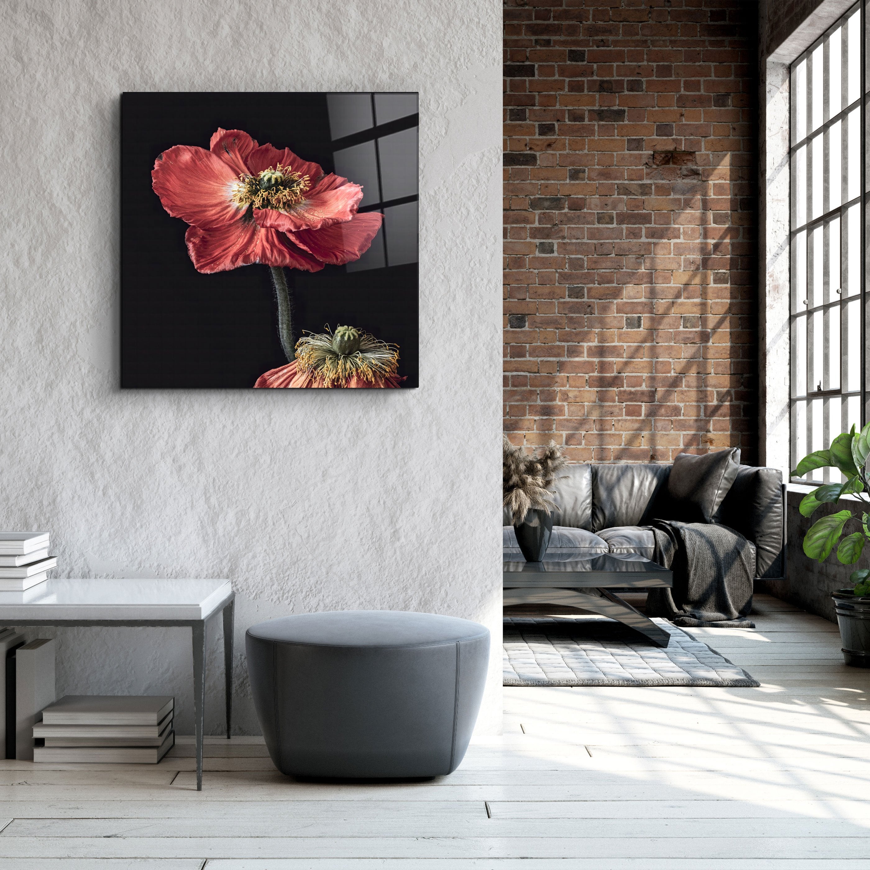 ・"Fleurs rouges"・Art mural en verre