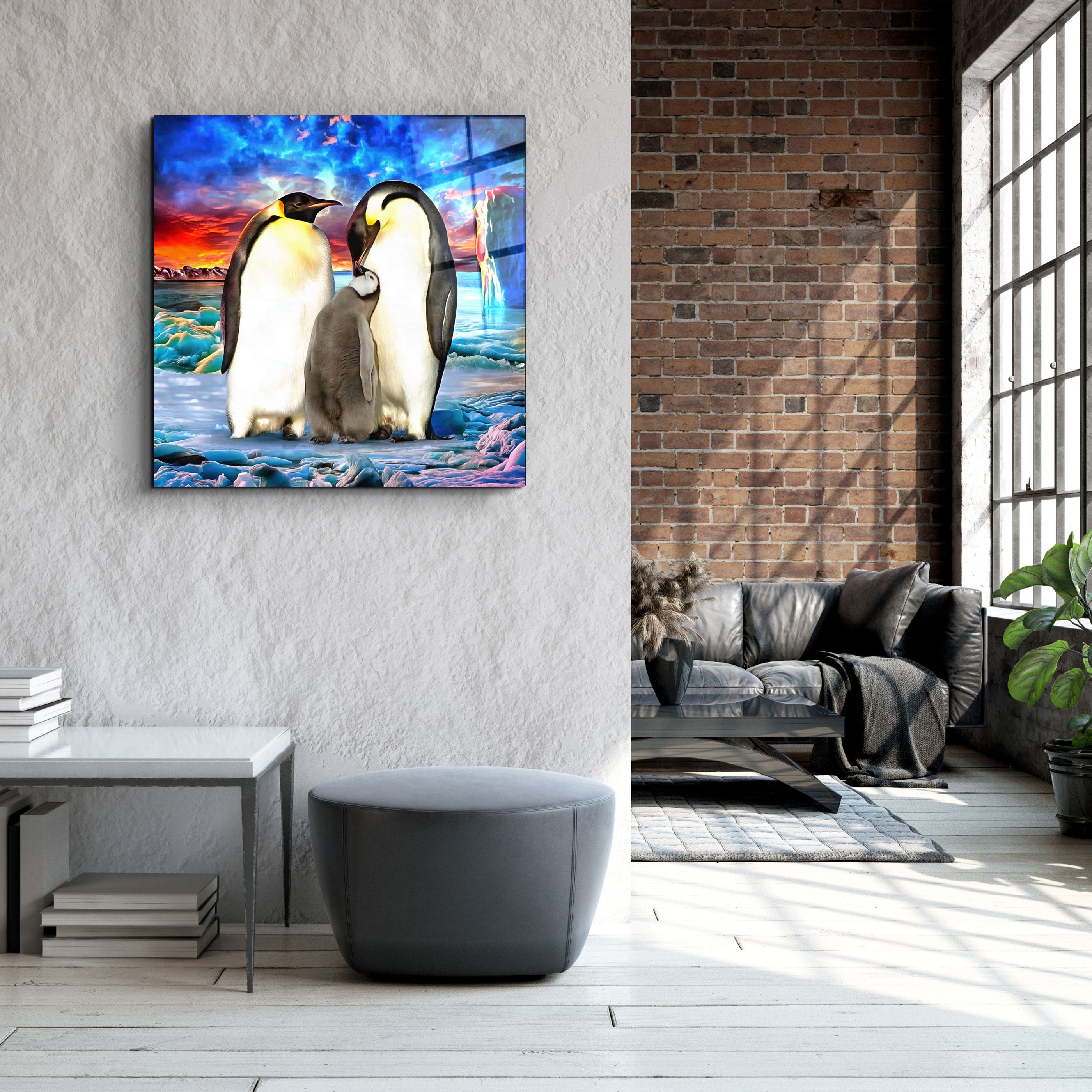 ・"Penguin Family"・Glass Wall Art