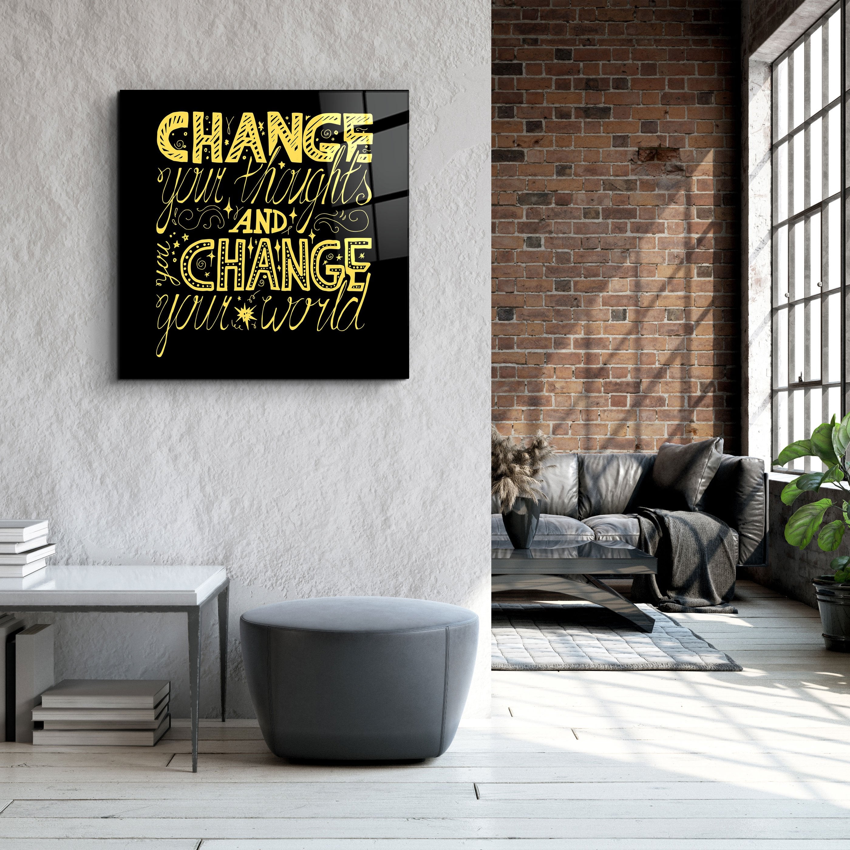 ・"Change Your World - Yellow"・Glass Wall Art