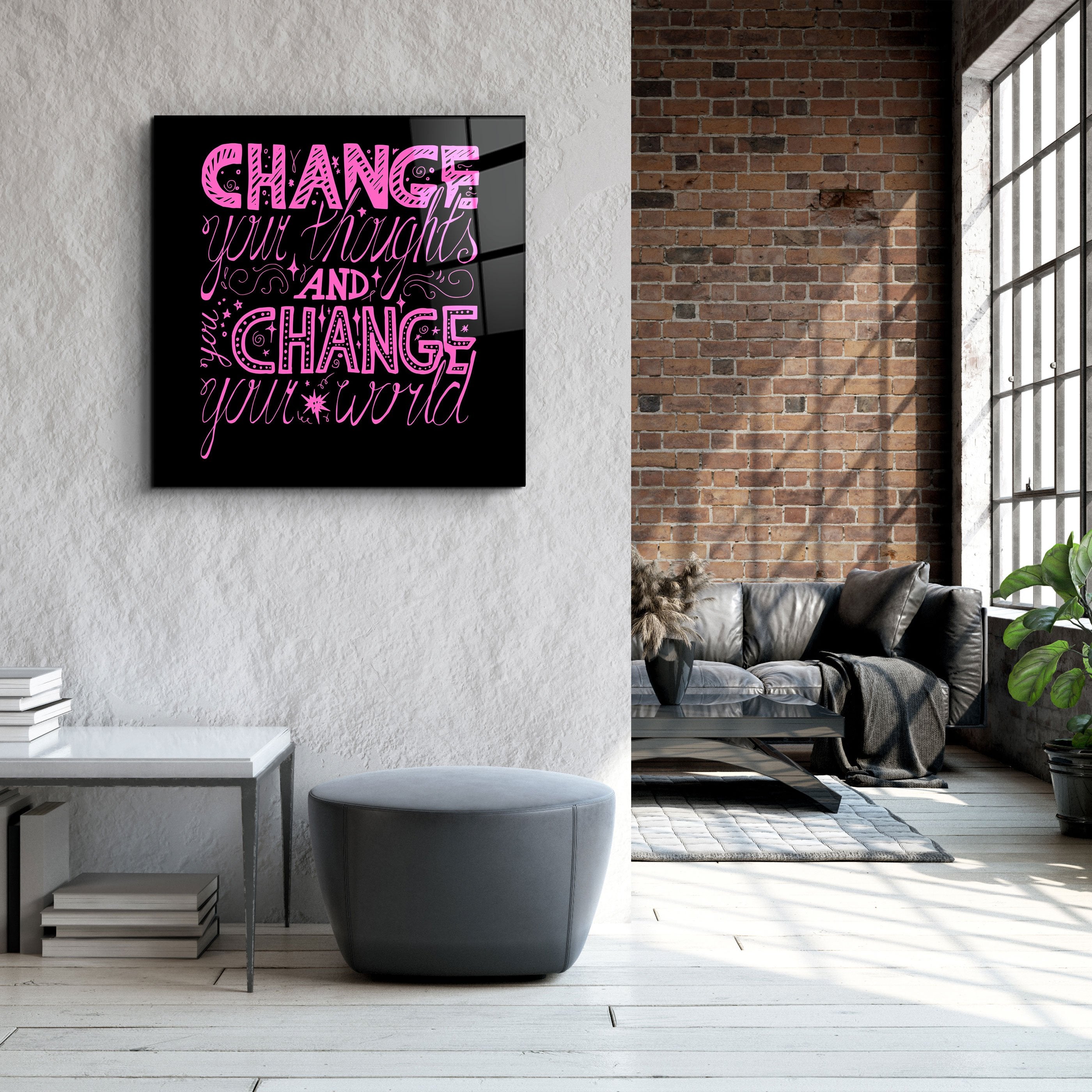 ・"Change Your World - Pink"・Glass Wall Art