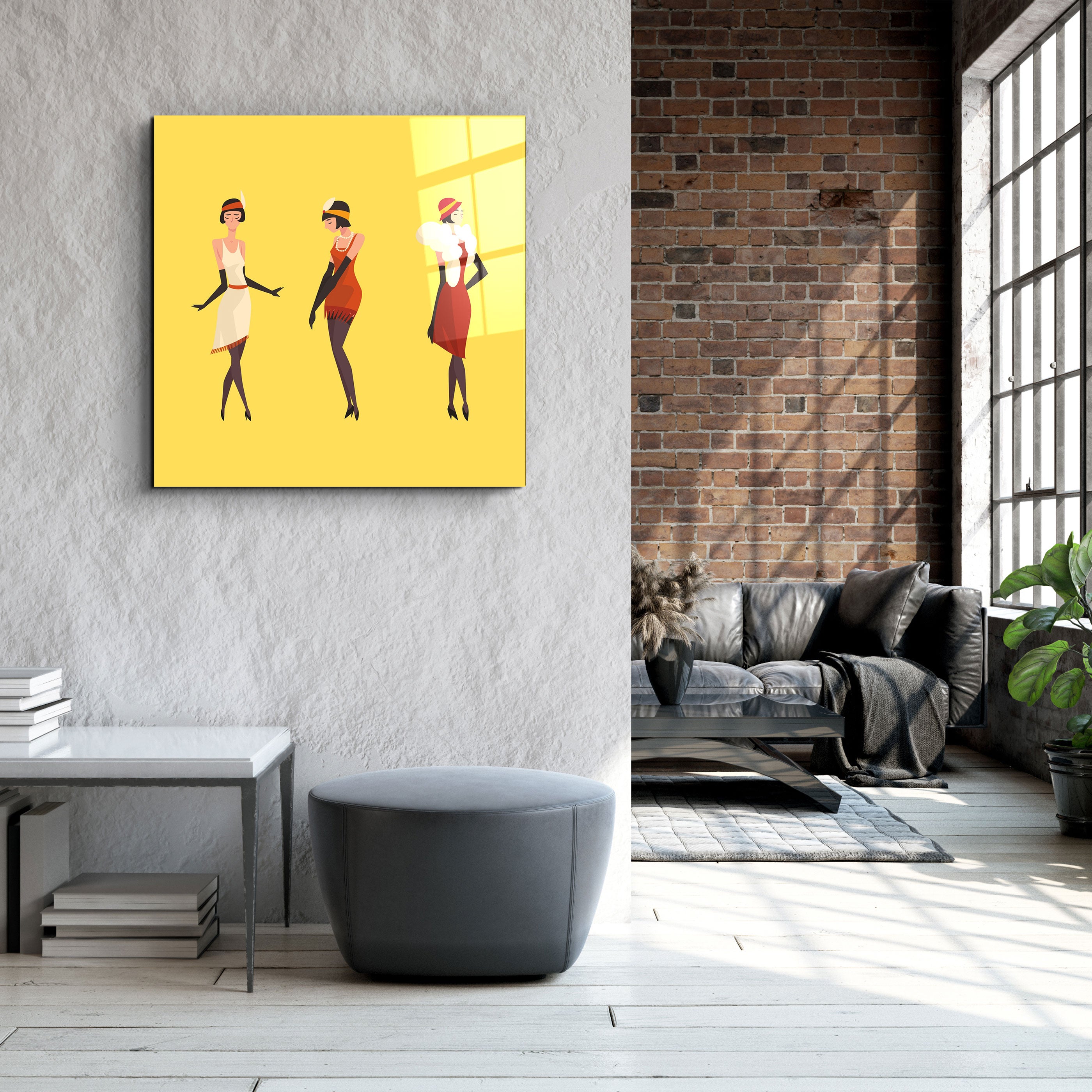 ・"Three Women In The Yellow"・Glass Wall Art