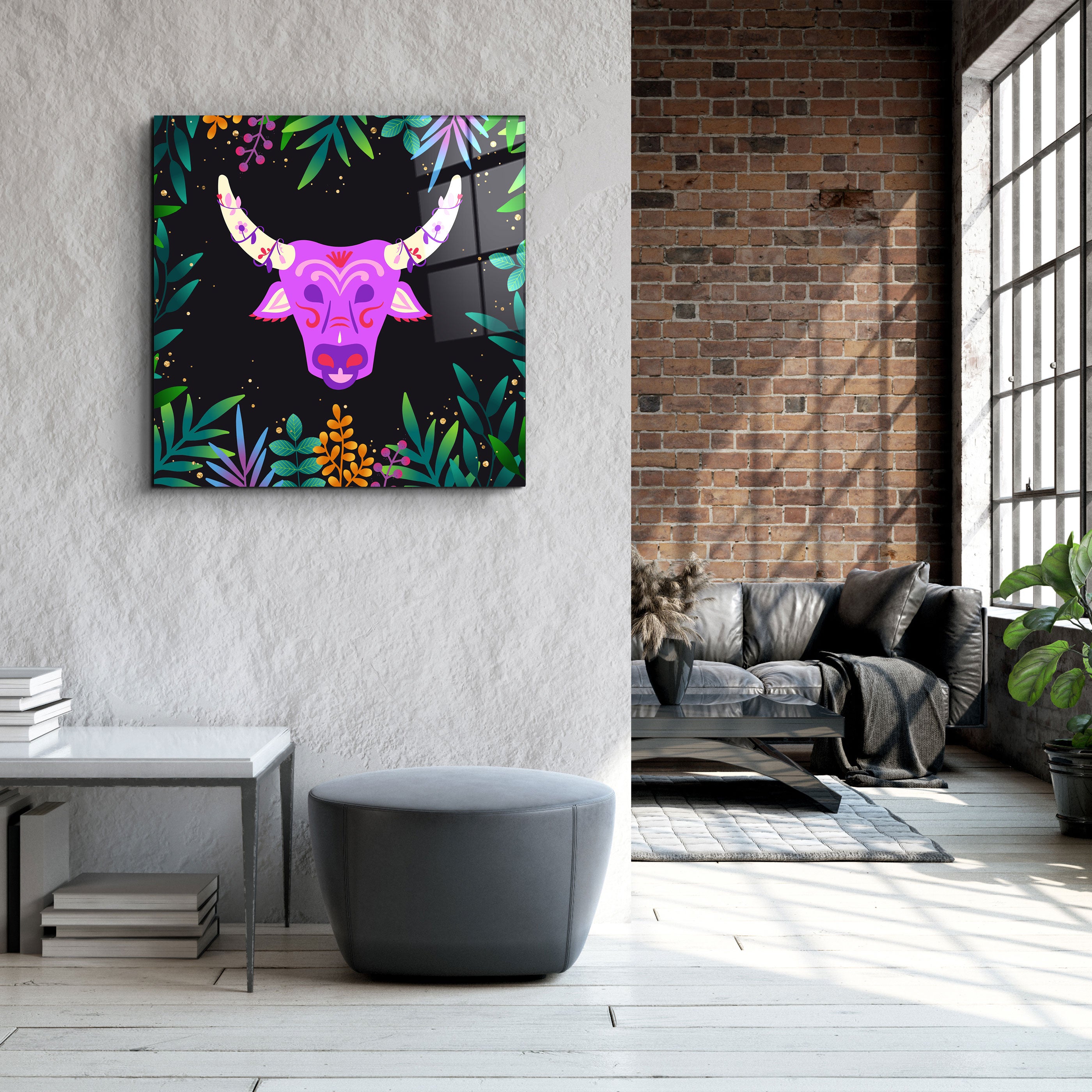 ・"Animal Republic-Wild Cattle"・Designers Collection Glass Wall Art