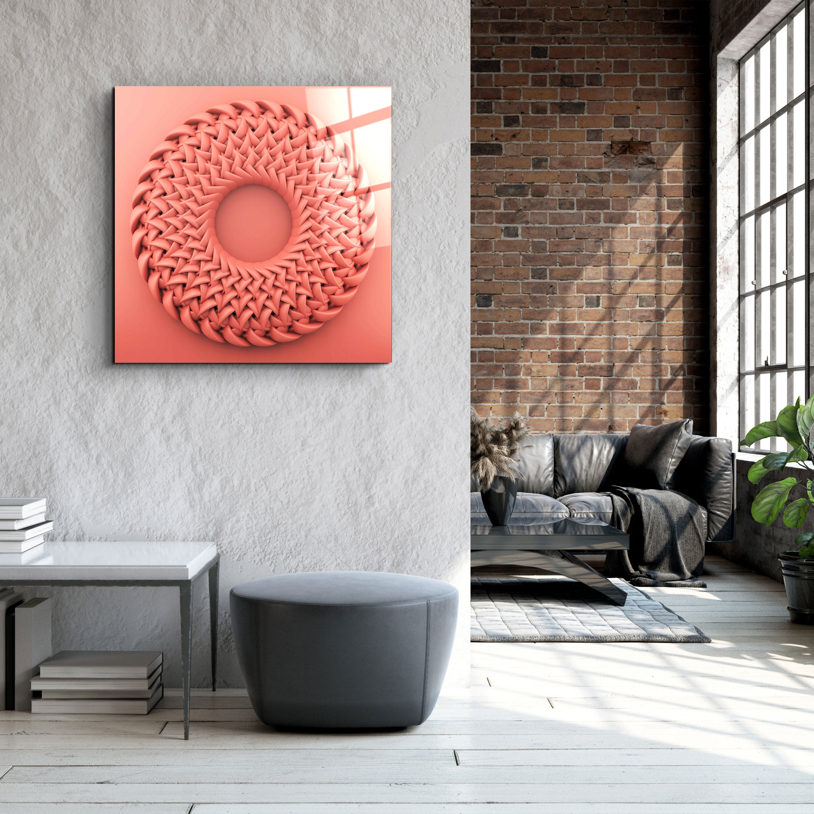 ."Abstract Circular Knitting V3". Designer's Collection Glass Wall Art