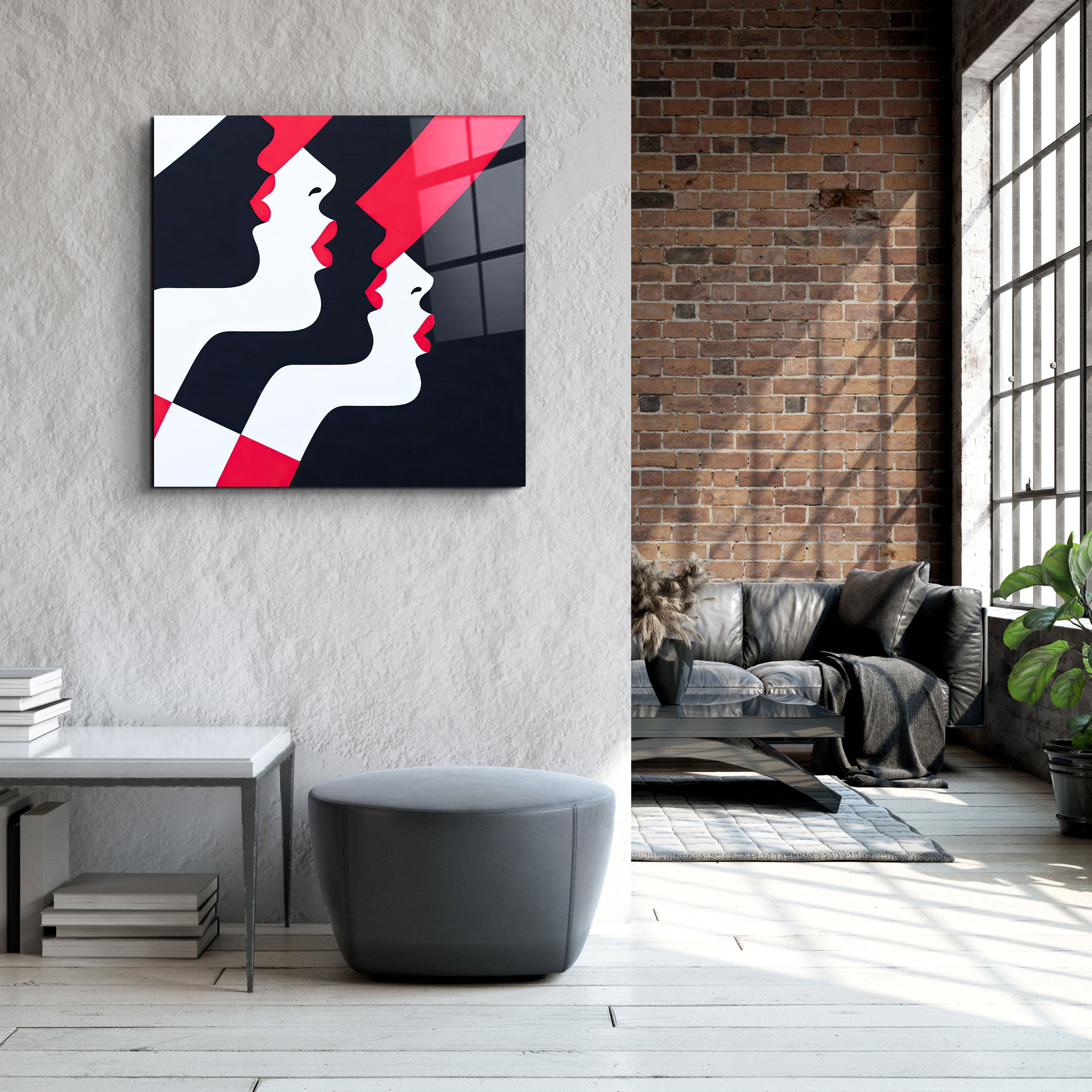 ."Retro Hats and Red Lips". Designer's Collection Glass Wall Art