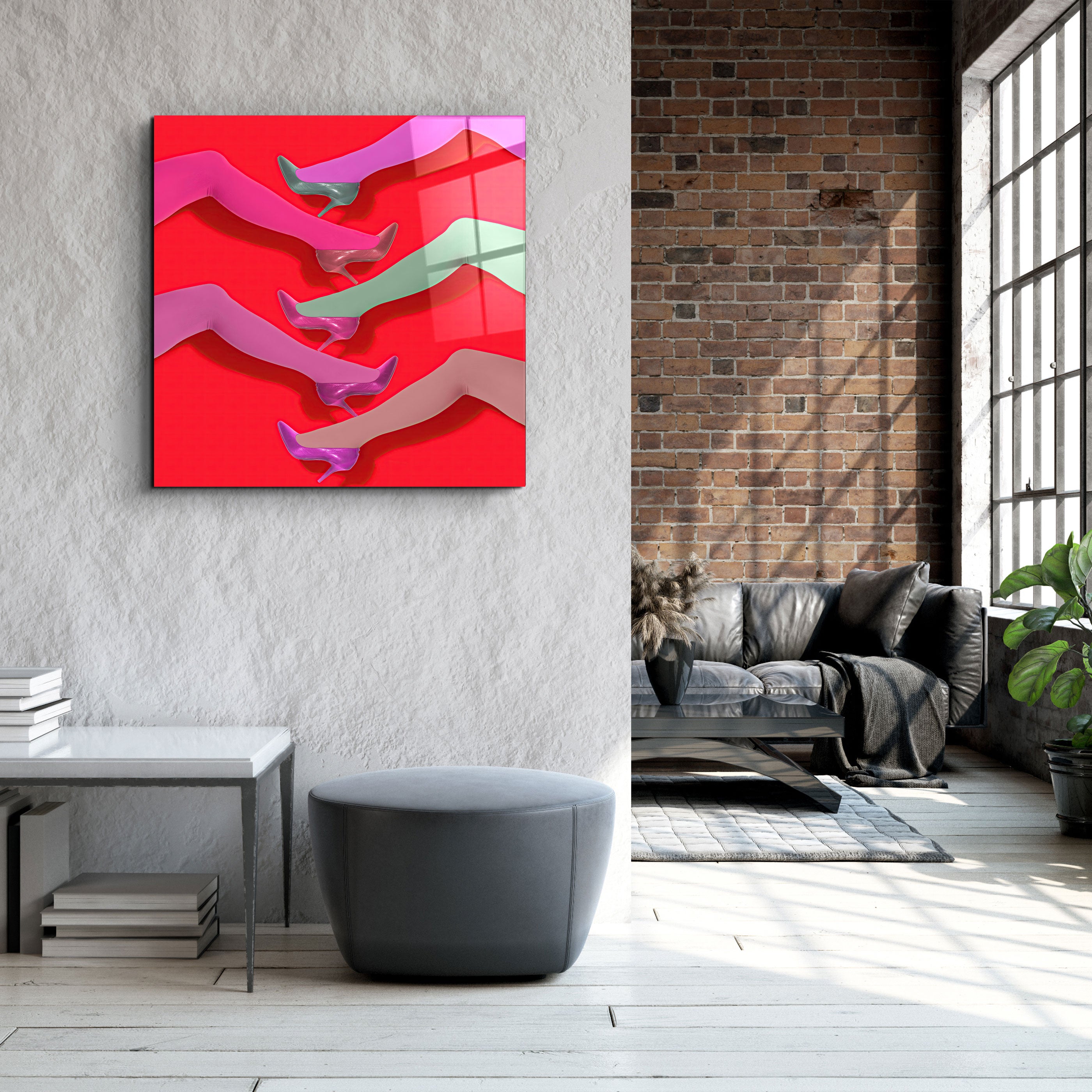 ."Legs with Retro Socks". Designer's Collection Glass Wall Art