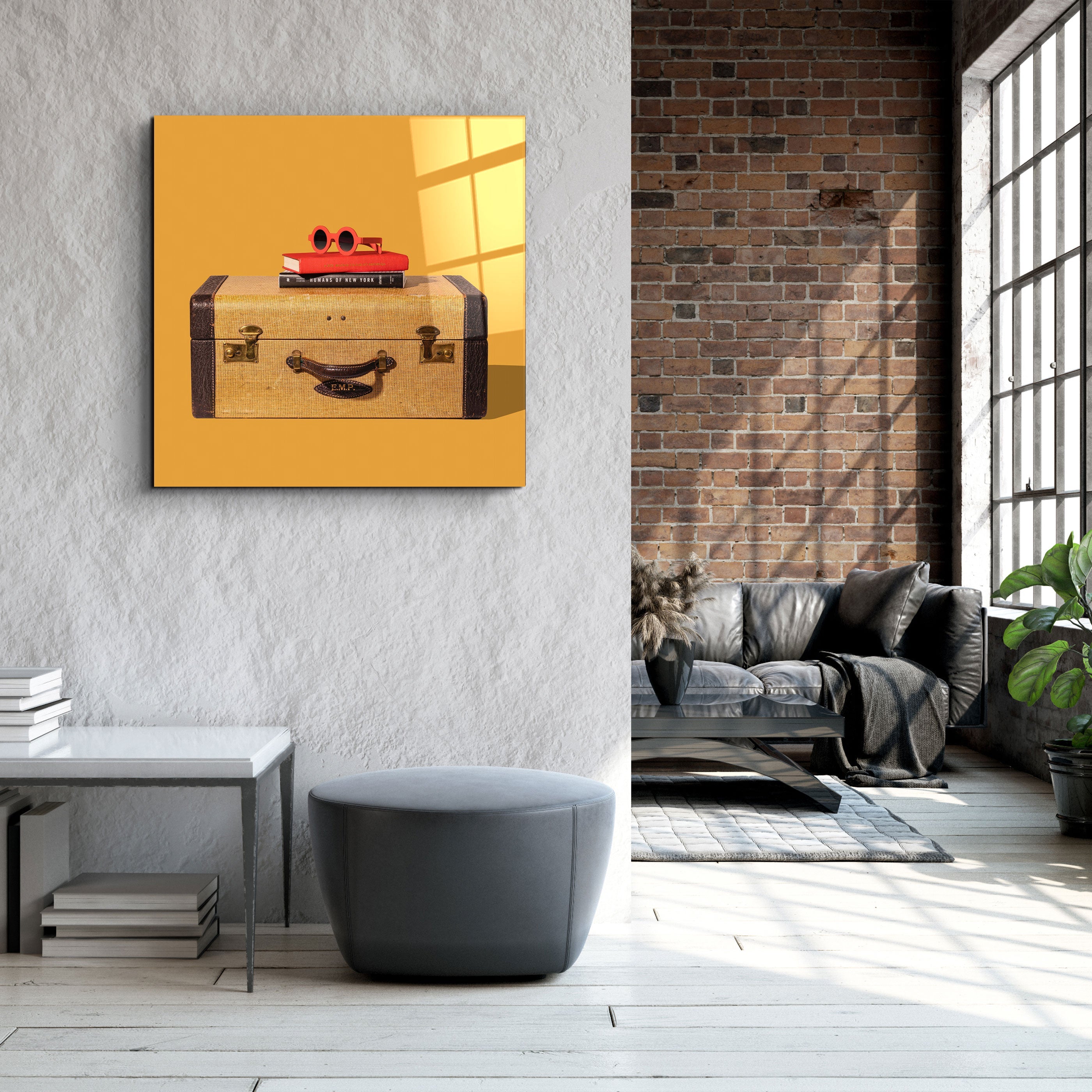 ."Retro Suitcase". Designer's Collection Glass Wall Art