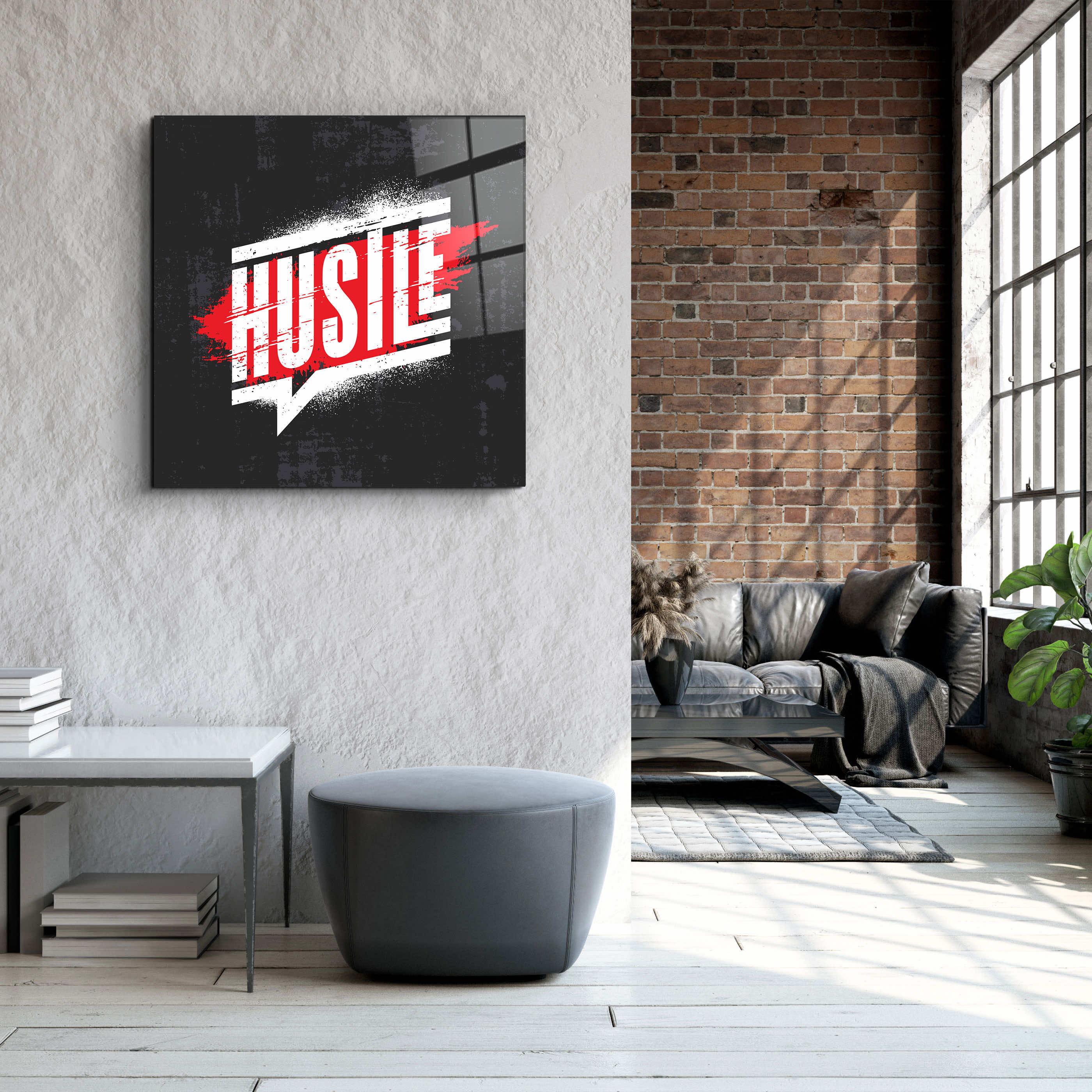 ."Hustle". Motivational Glass Wall Art