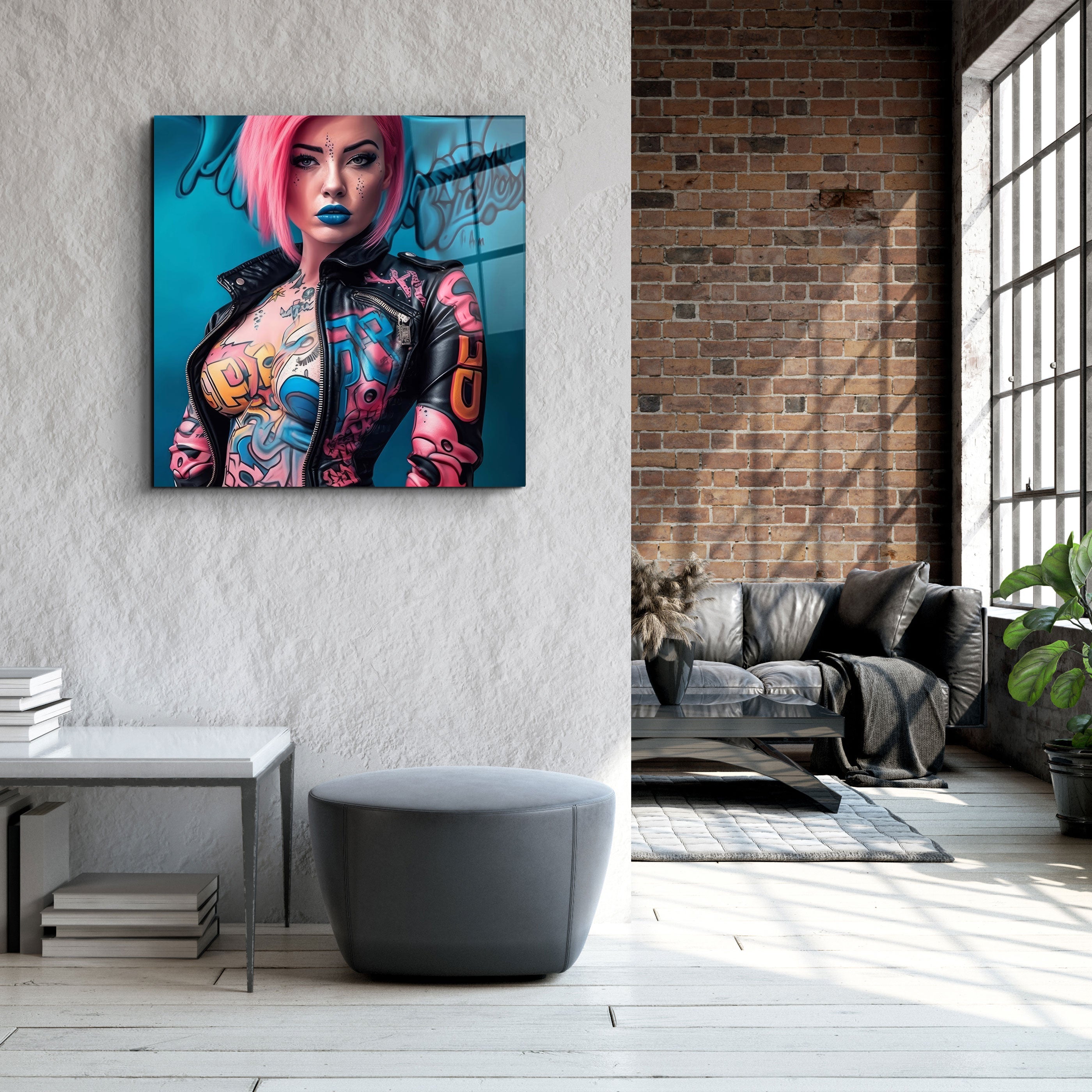 ."Tattooed v7". Designer's Collection Glass Wall Art