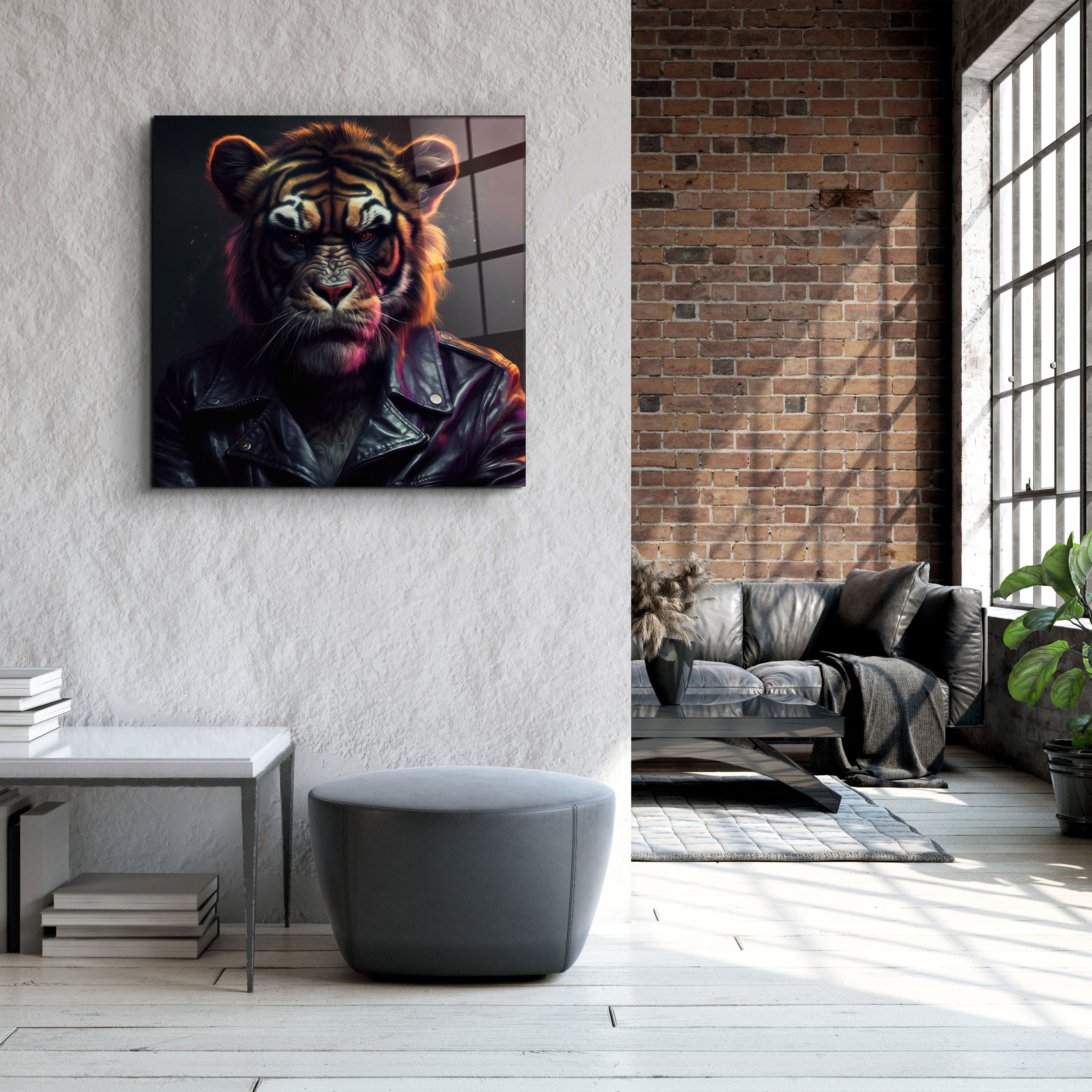 ."Tiger Monkey". Designers Collection Glass Wall Art