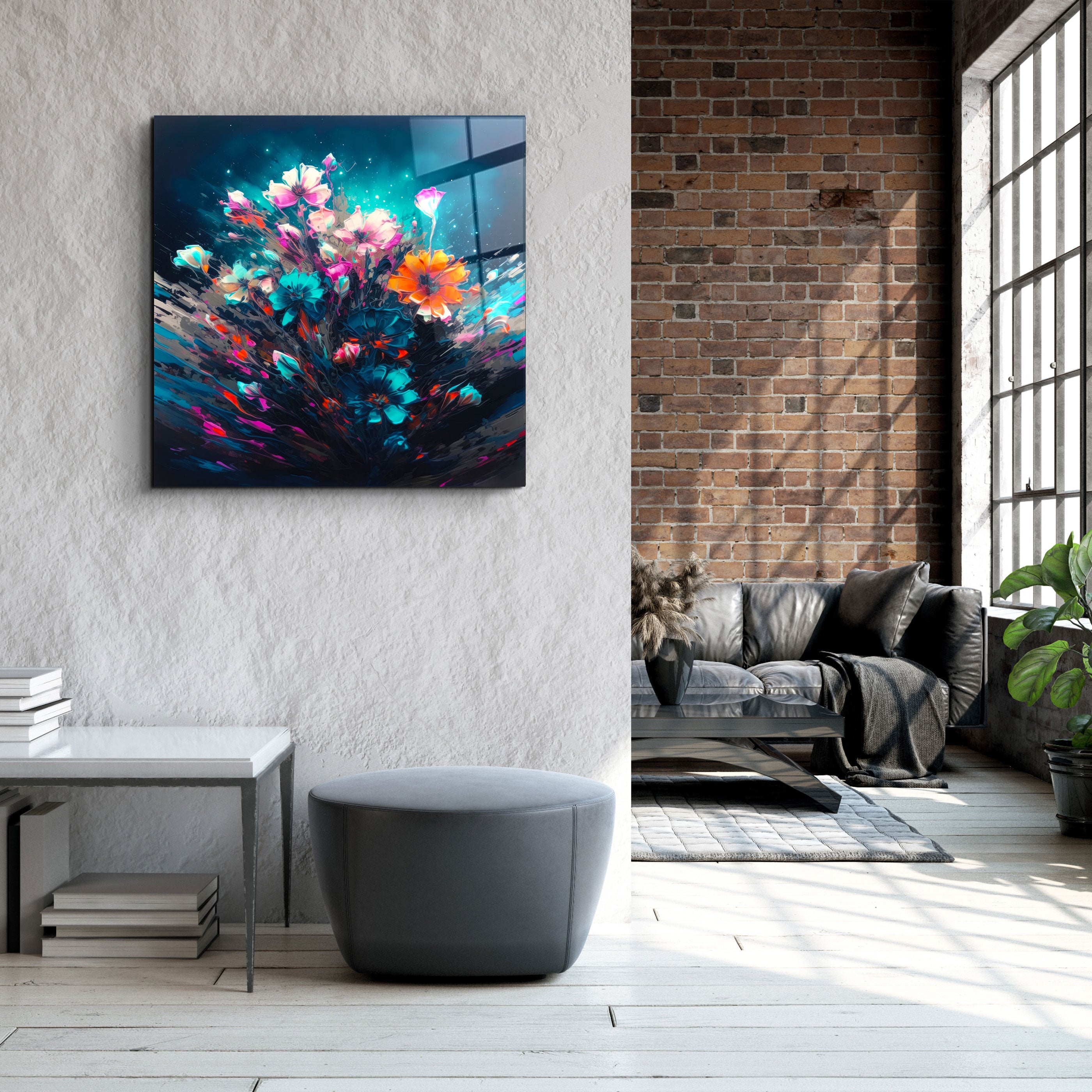 ."Oil Painting Flowers 1". Designers Collection Glass Wall Art