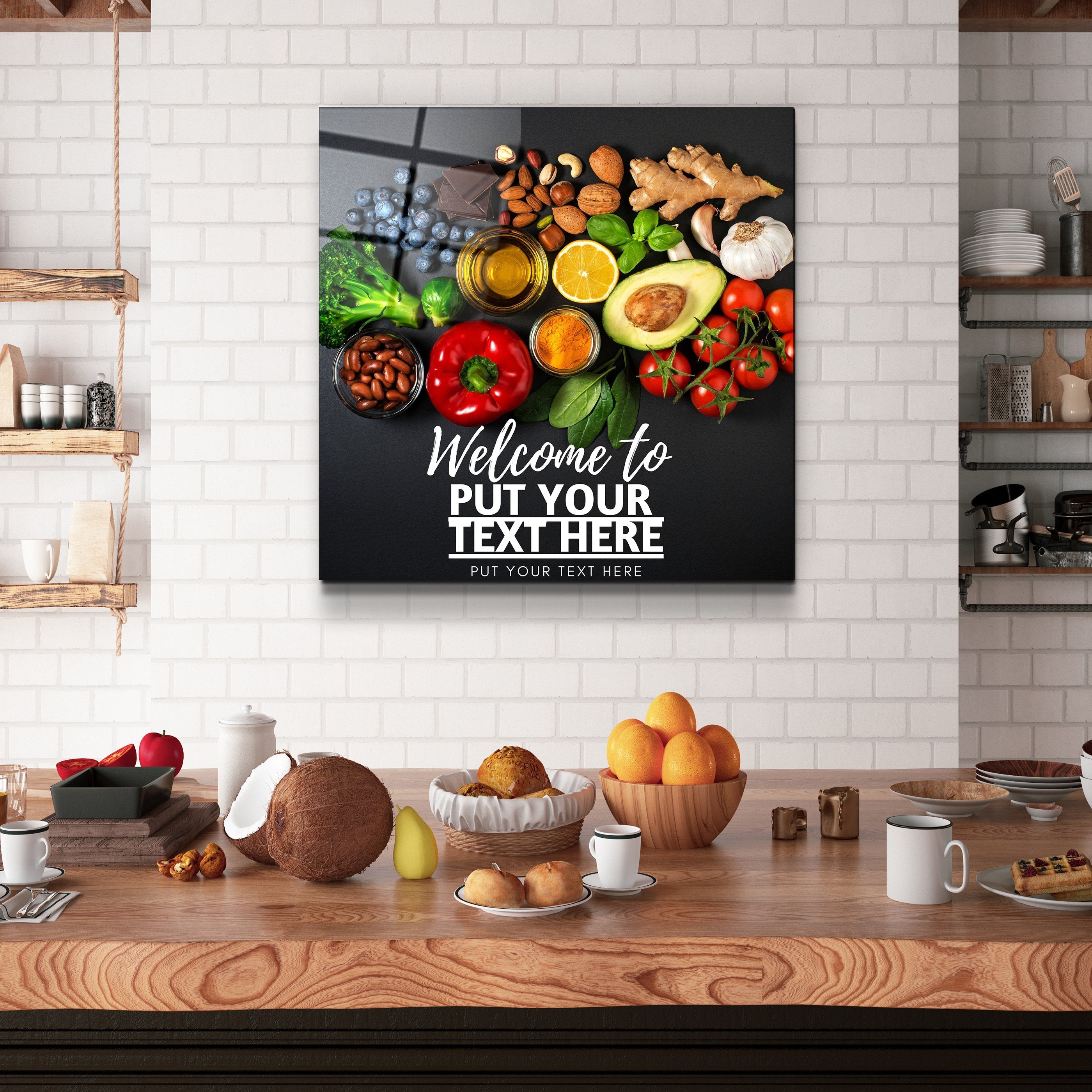 ."Custom Printing". Your Cafe - Kitchen Glass Wall Art